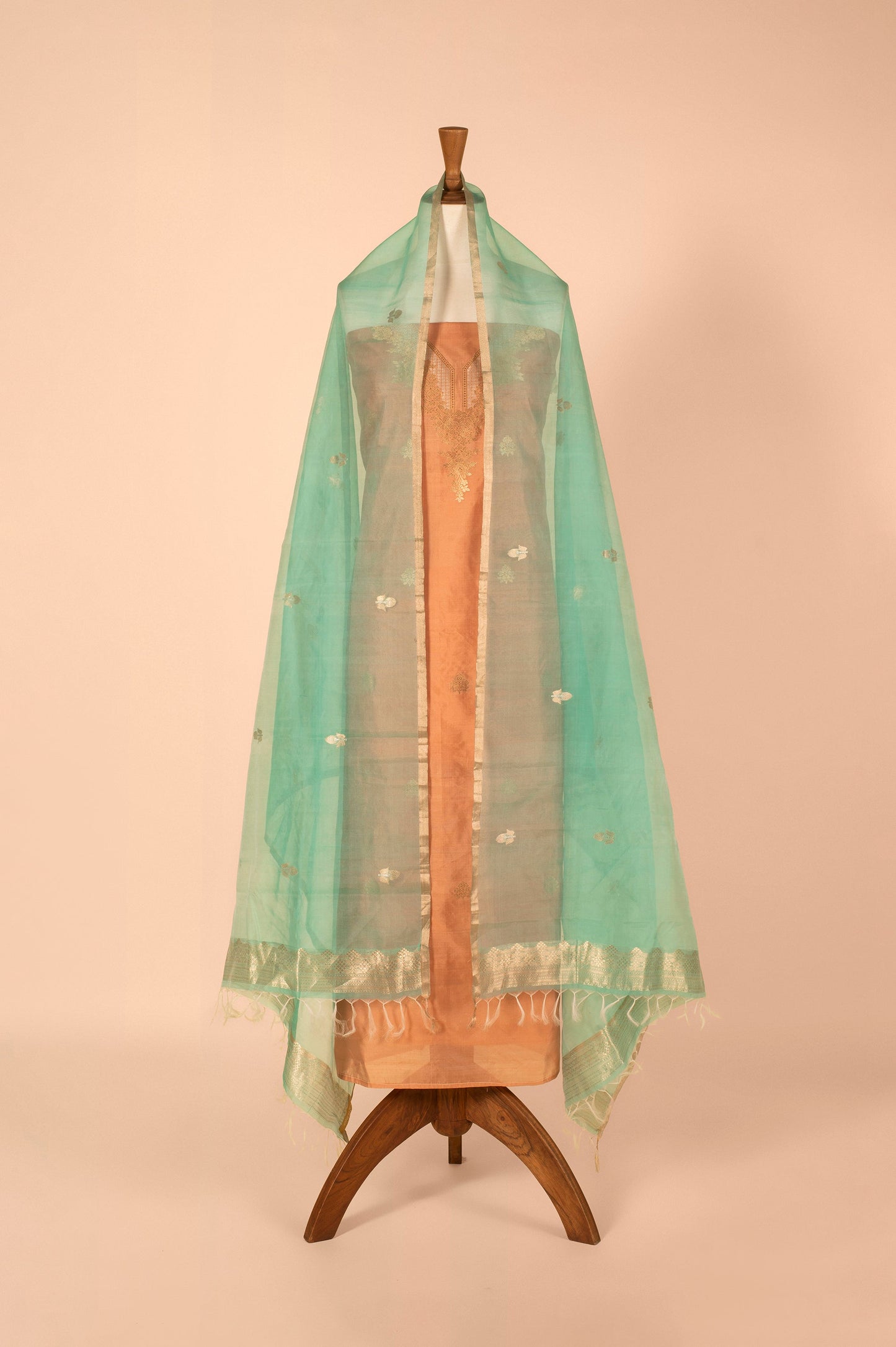 Handwoven Peach Silk Suit Piece