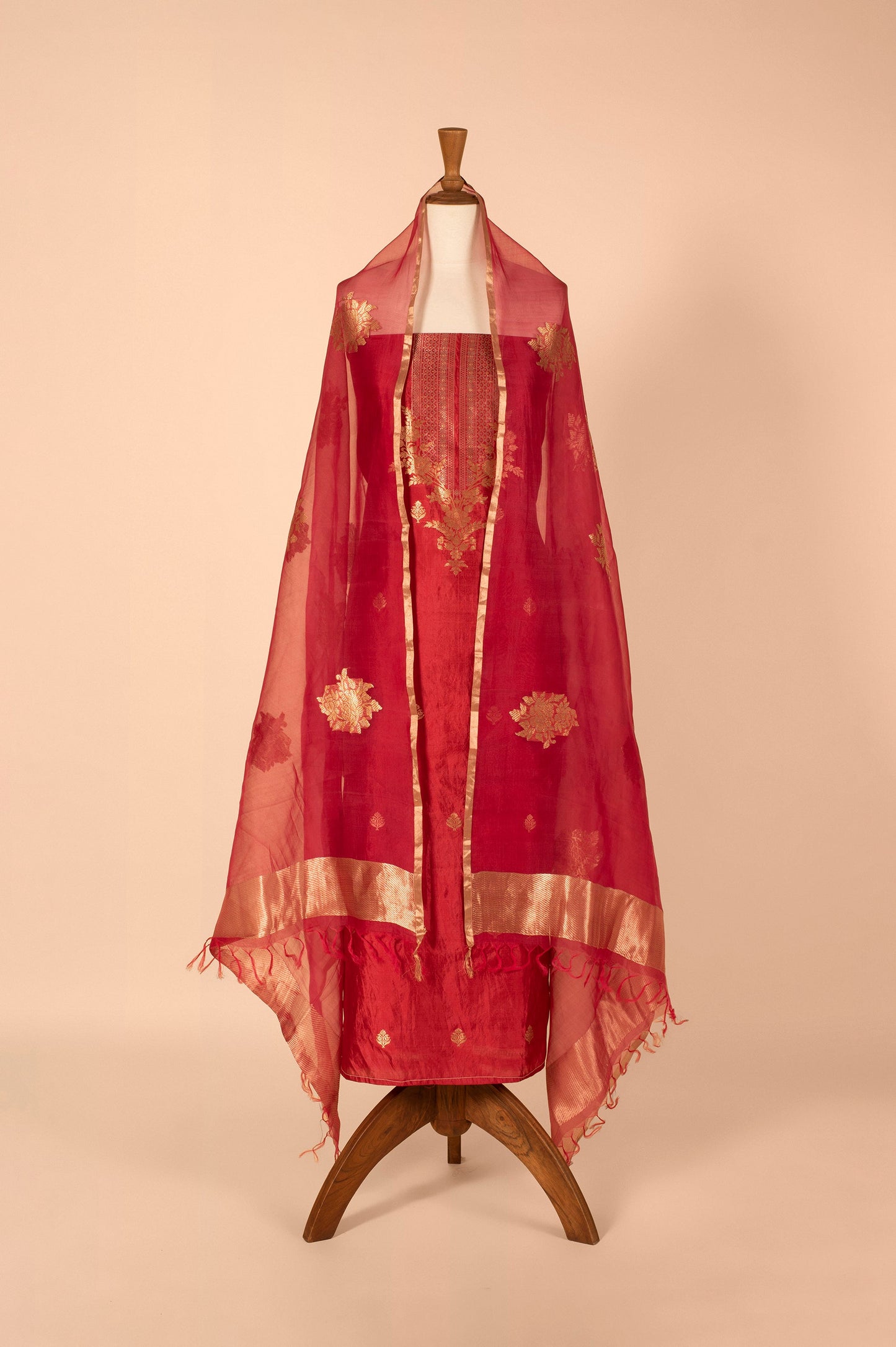 Handwoven Red Silk Suit Piece