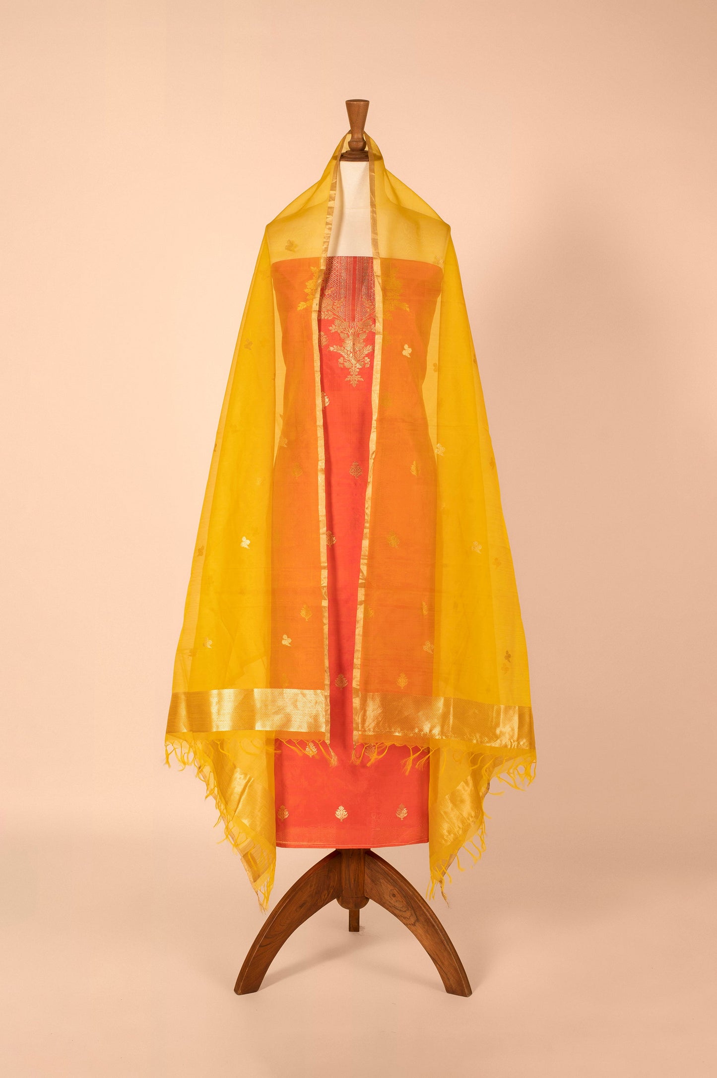 Handwoven Orange Silk Suit Piece