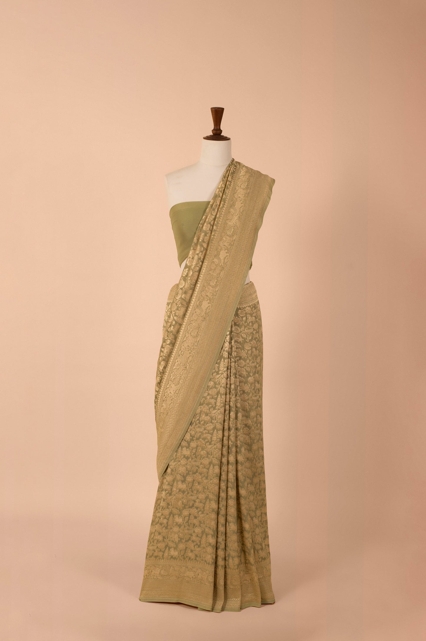 Handwoven Green Georgette Sari