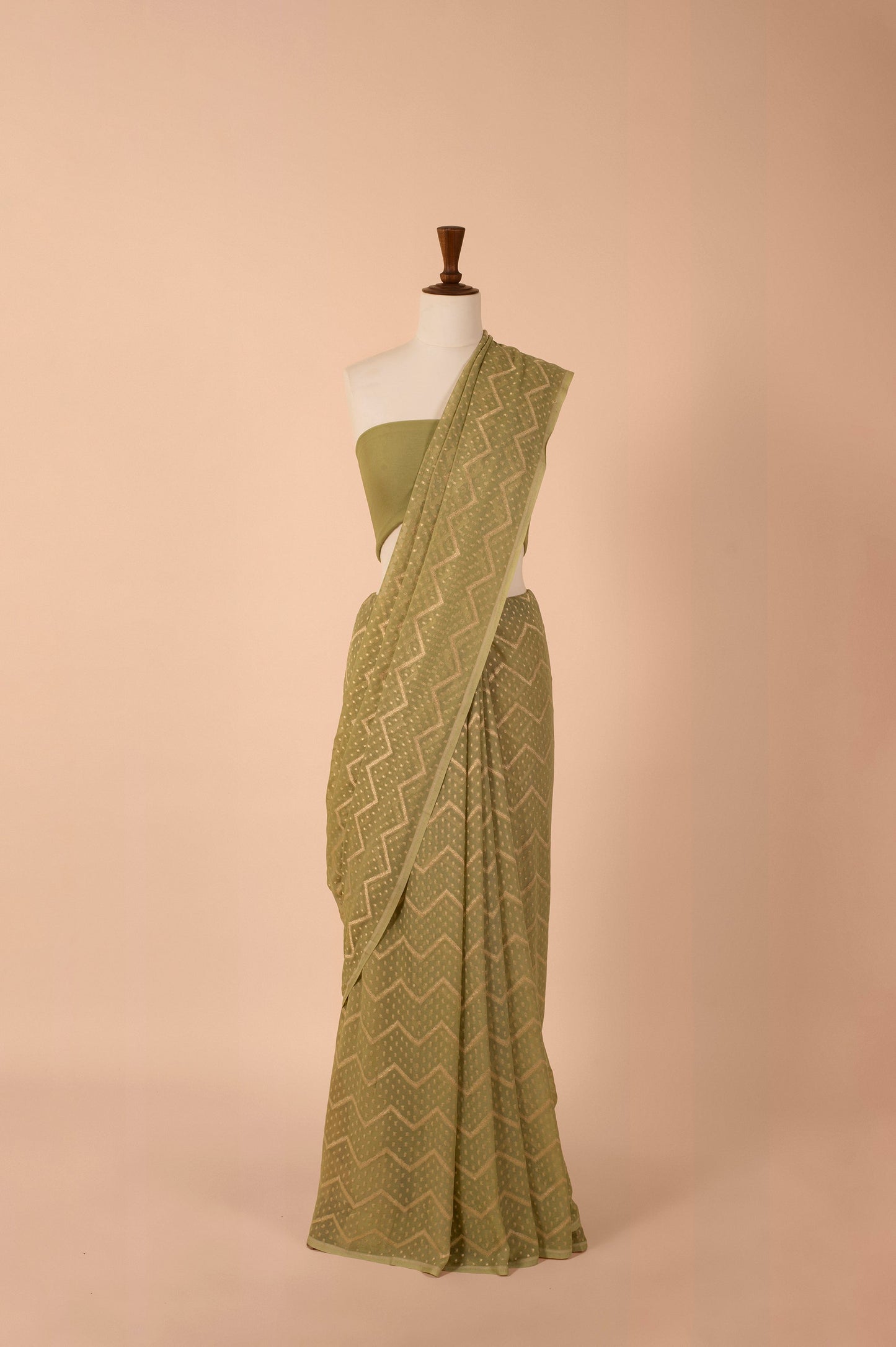 Handwoven Green Georgette Sari