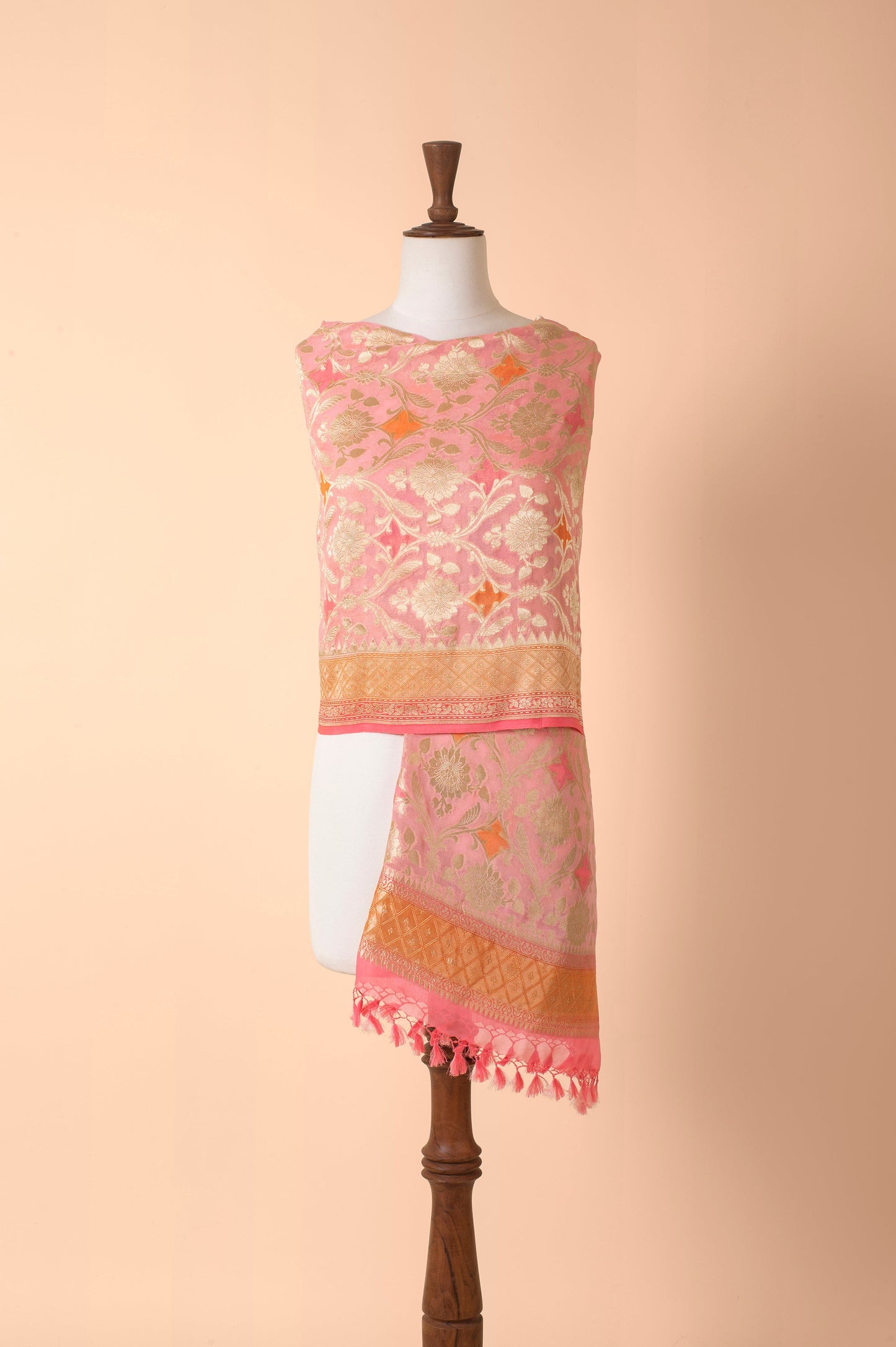 Handwoven Pink Georgette Dupatta