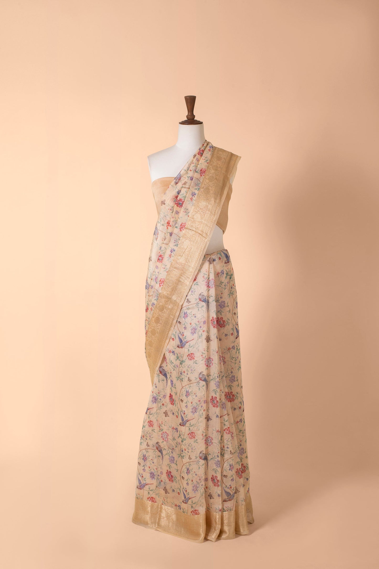 Handwoven Beige Chanderi Saree