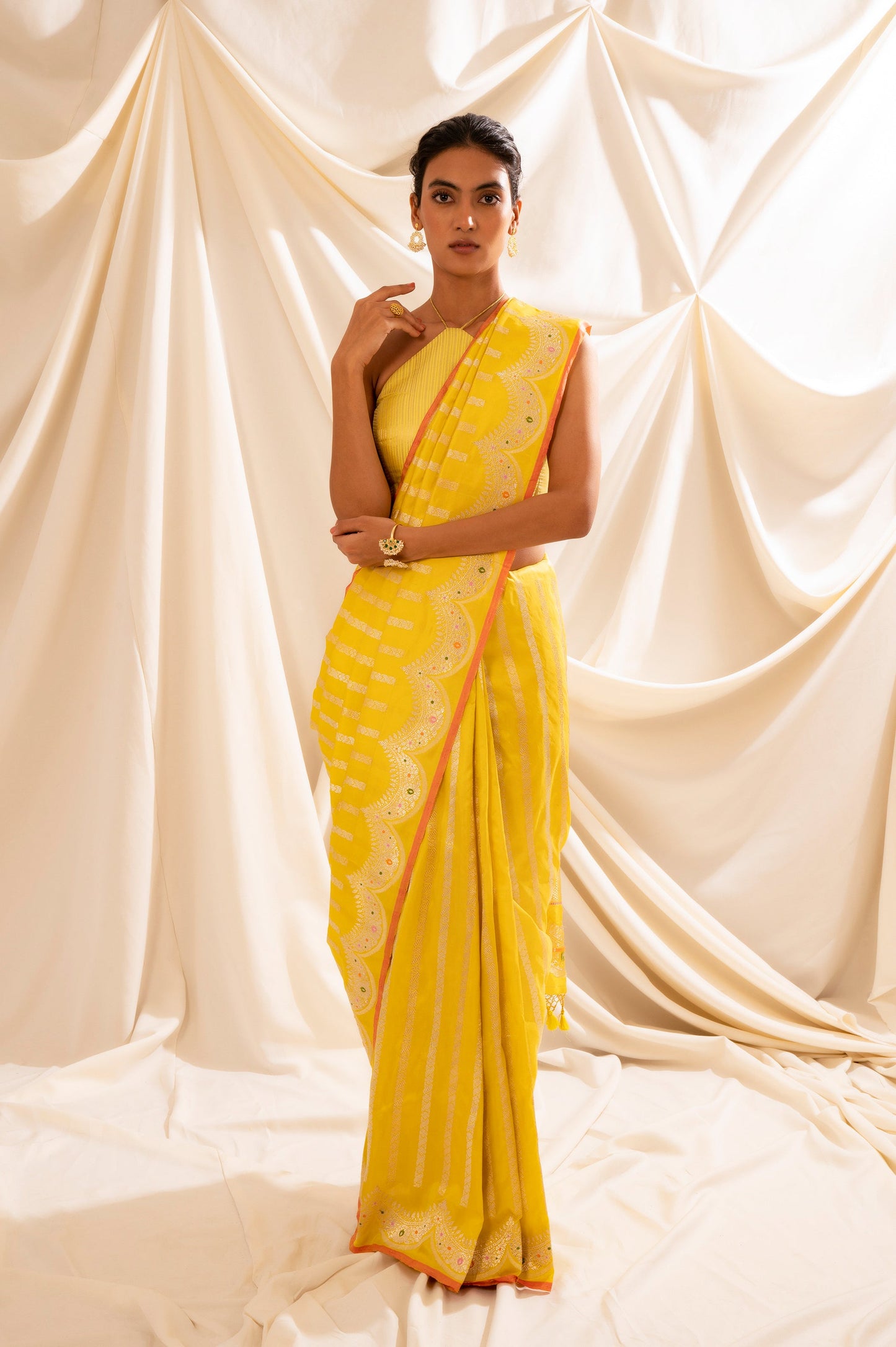 Handwoven Yellow Silk Sari