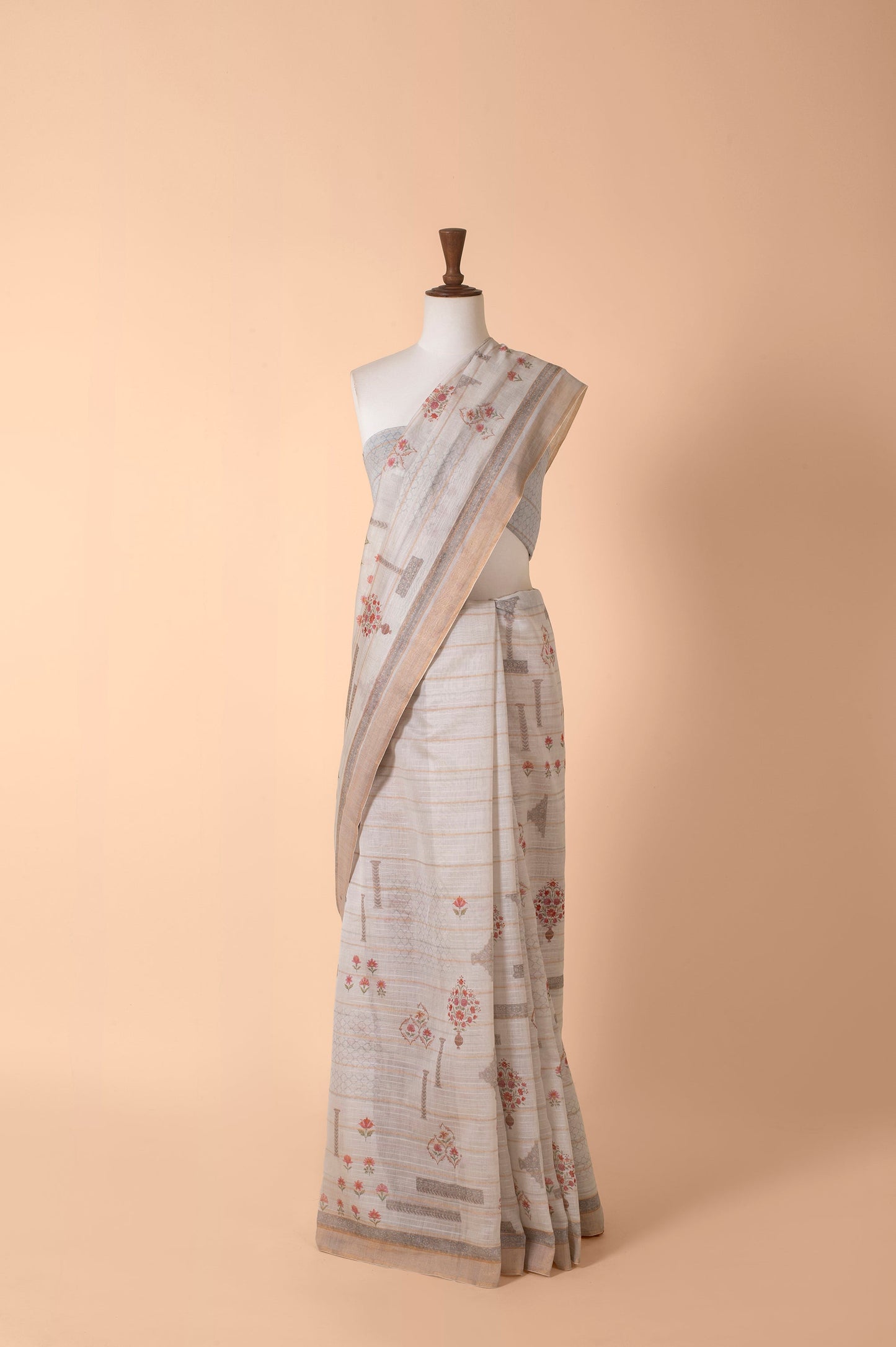 Handwoven Grey Chanderi Sari