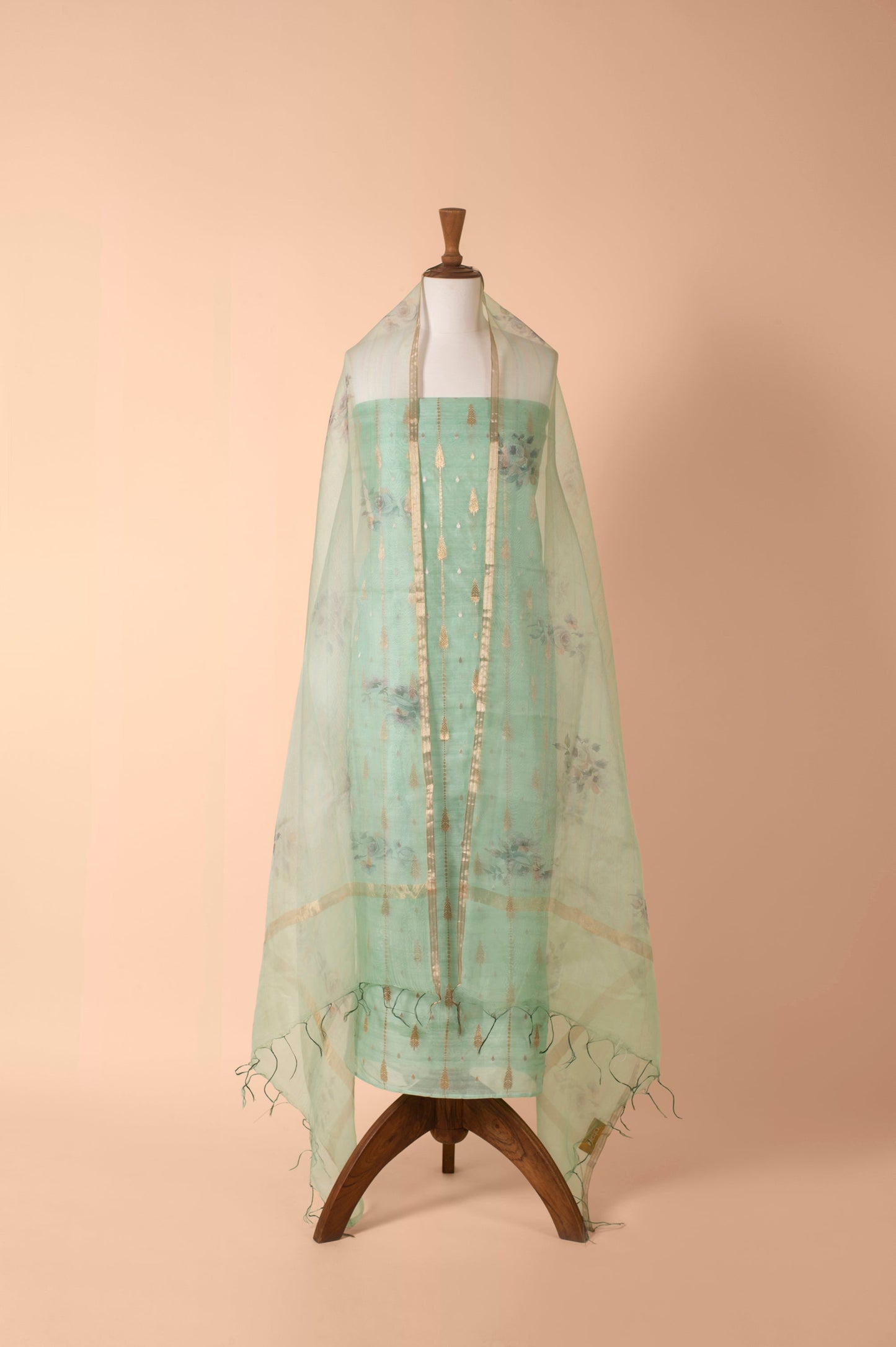 Handwoven Green Chanderi Suit Piece