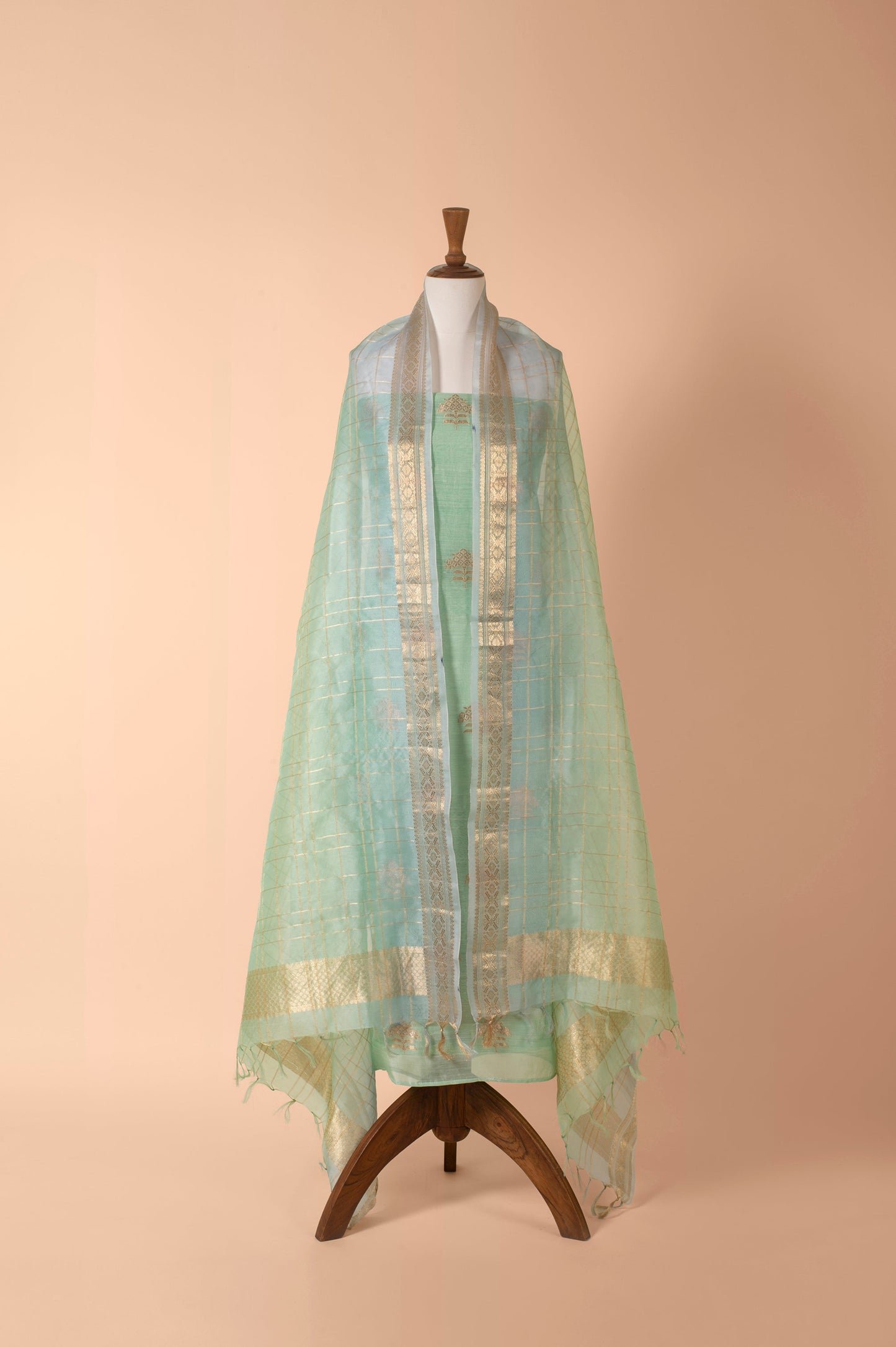 Handwoven Green Chanderi Suit Piece