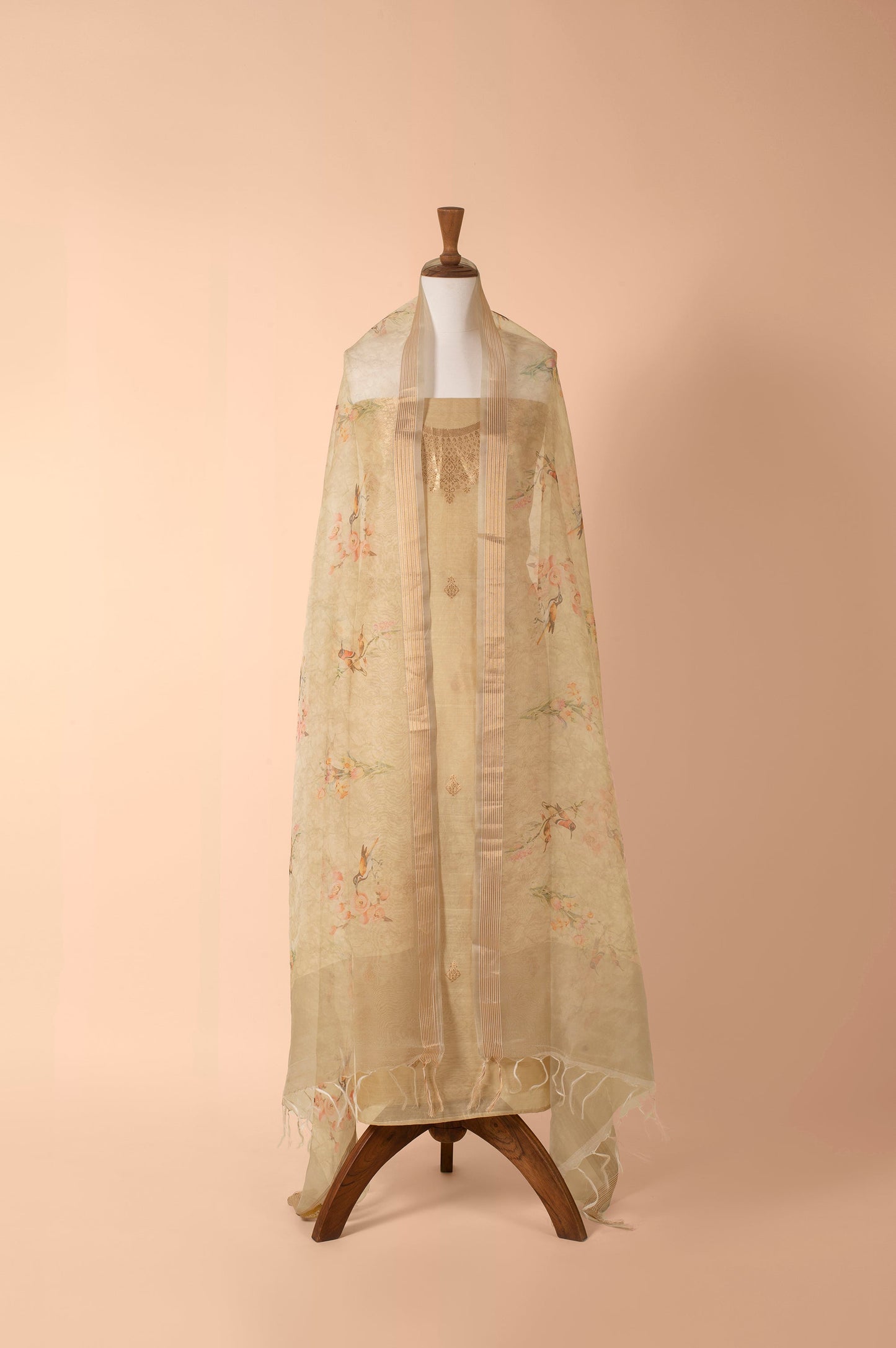 Handwoven Green Chanderi Suit Piece