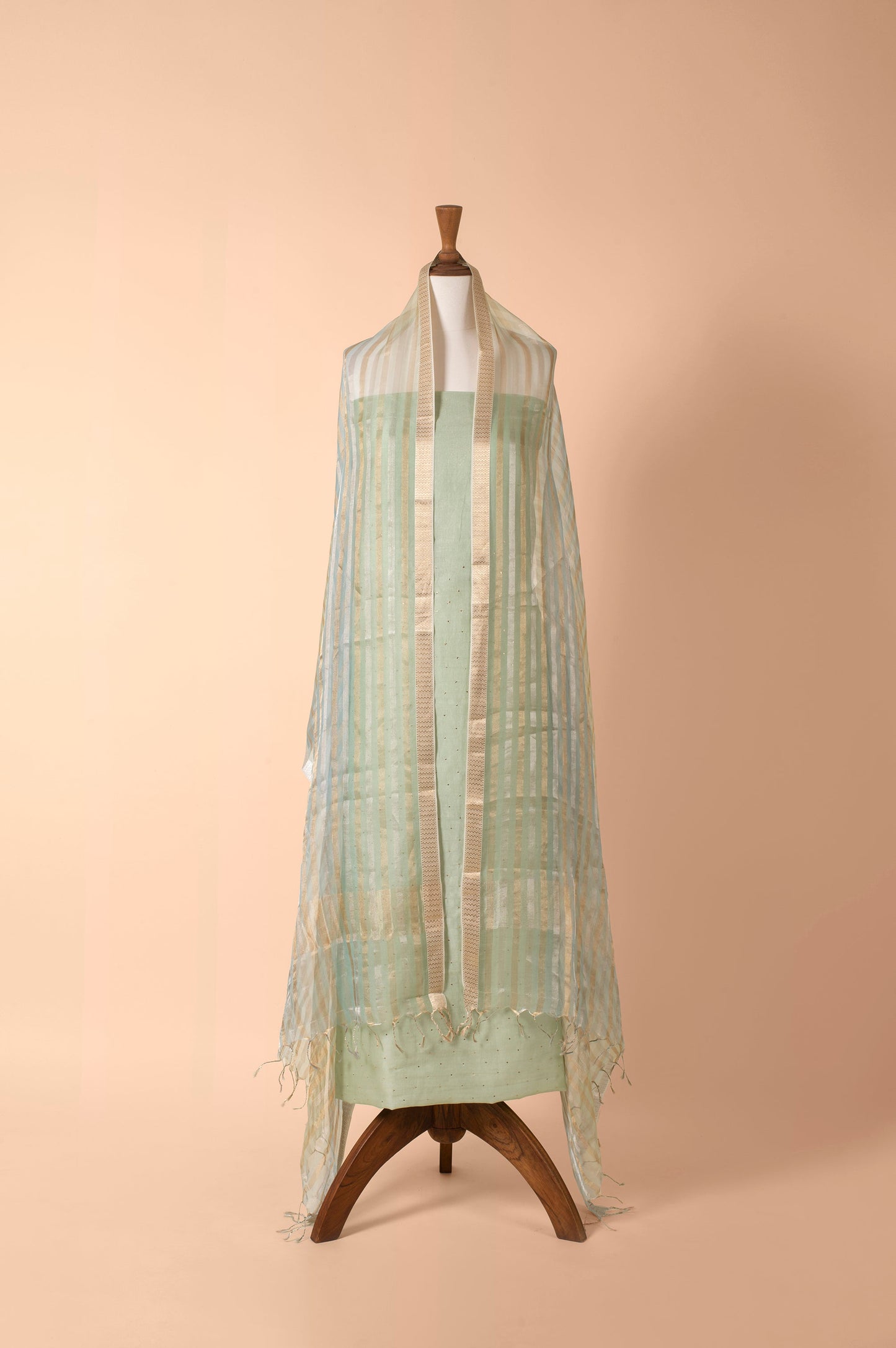 Handwoven Green Chanderi Suit Piece