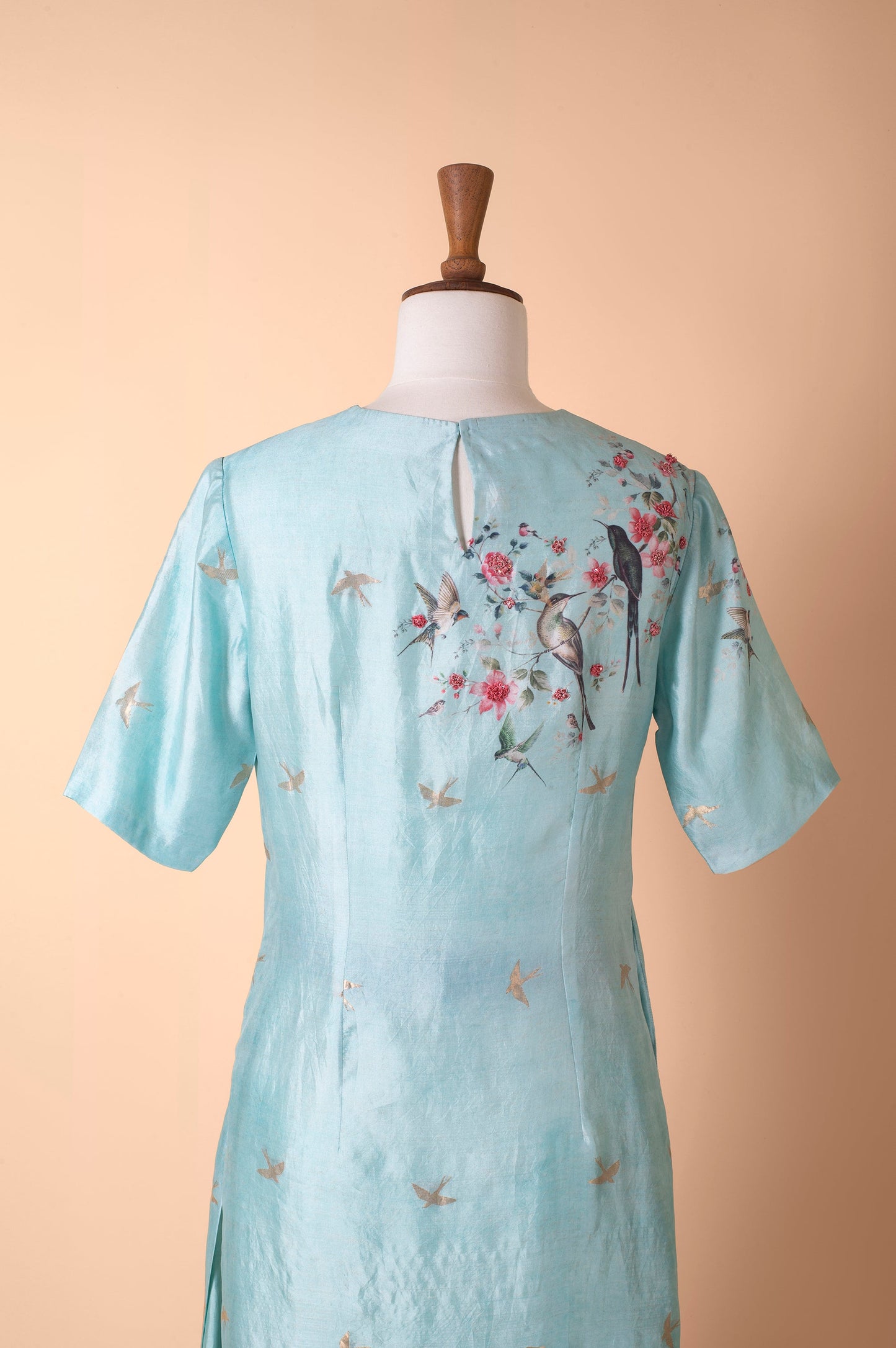 Handwoven Light Blue Digital Printed Silk Suit