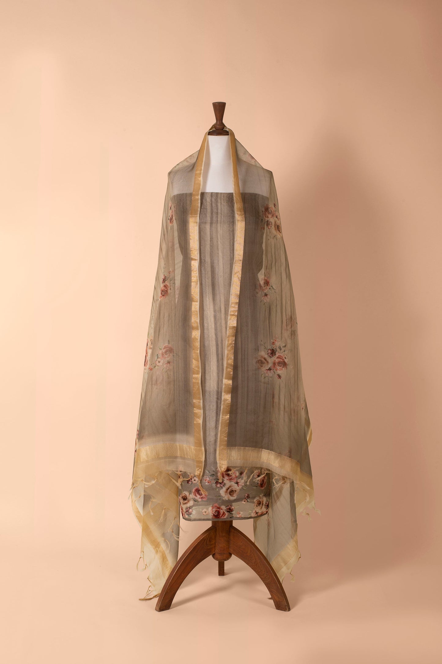 Handwoven Grey Organza Suit Piece