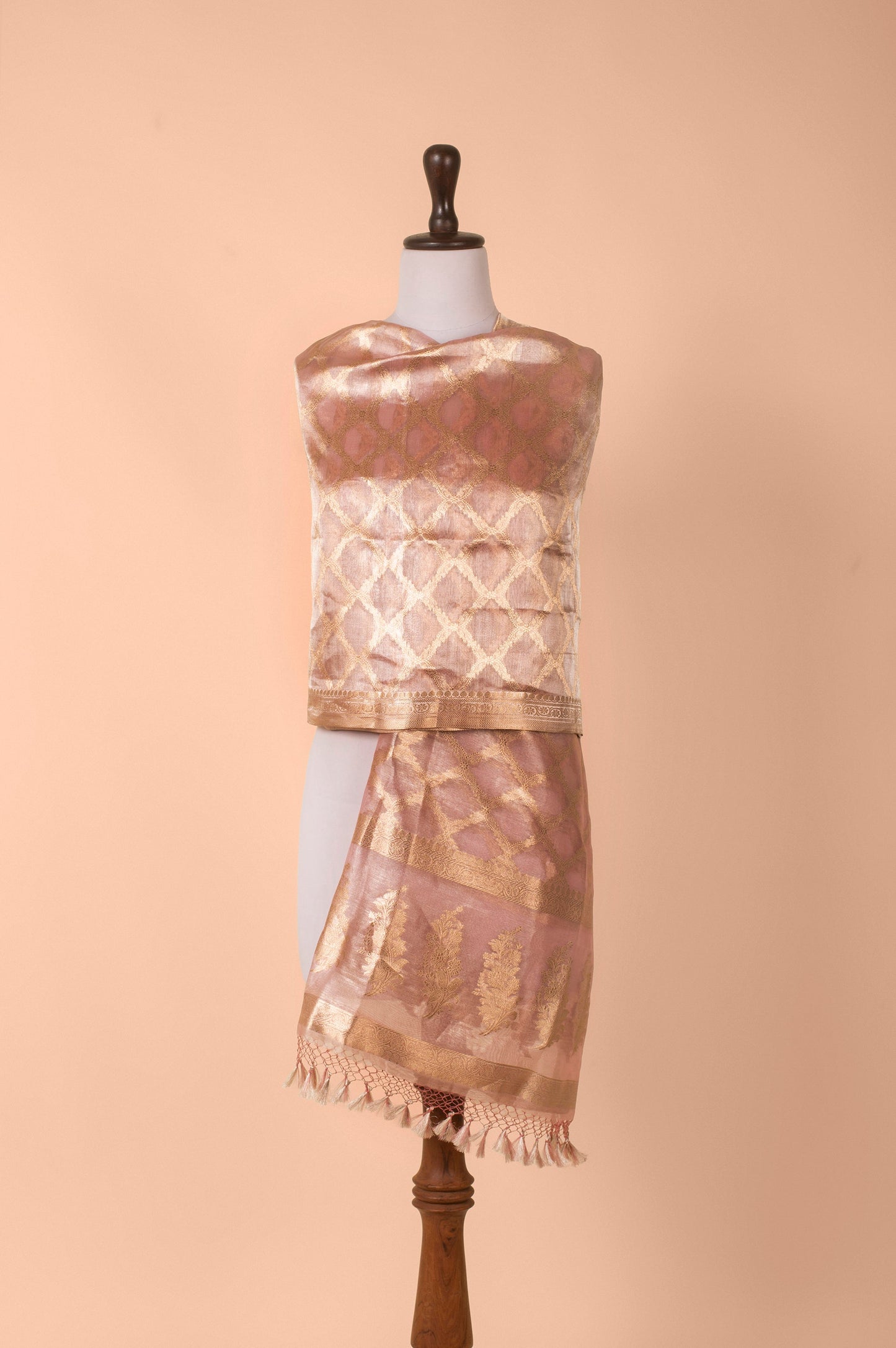 Handwoven Peach Tissue Organza Dupatta