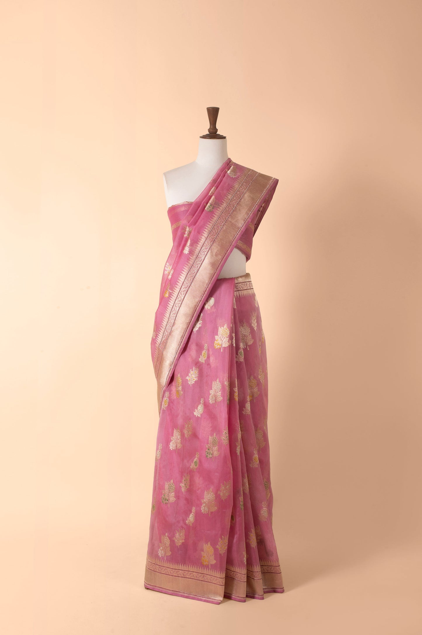 Handwoven Pink Organza Sari