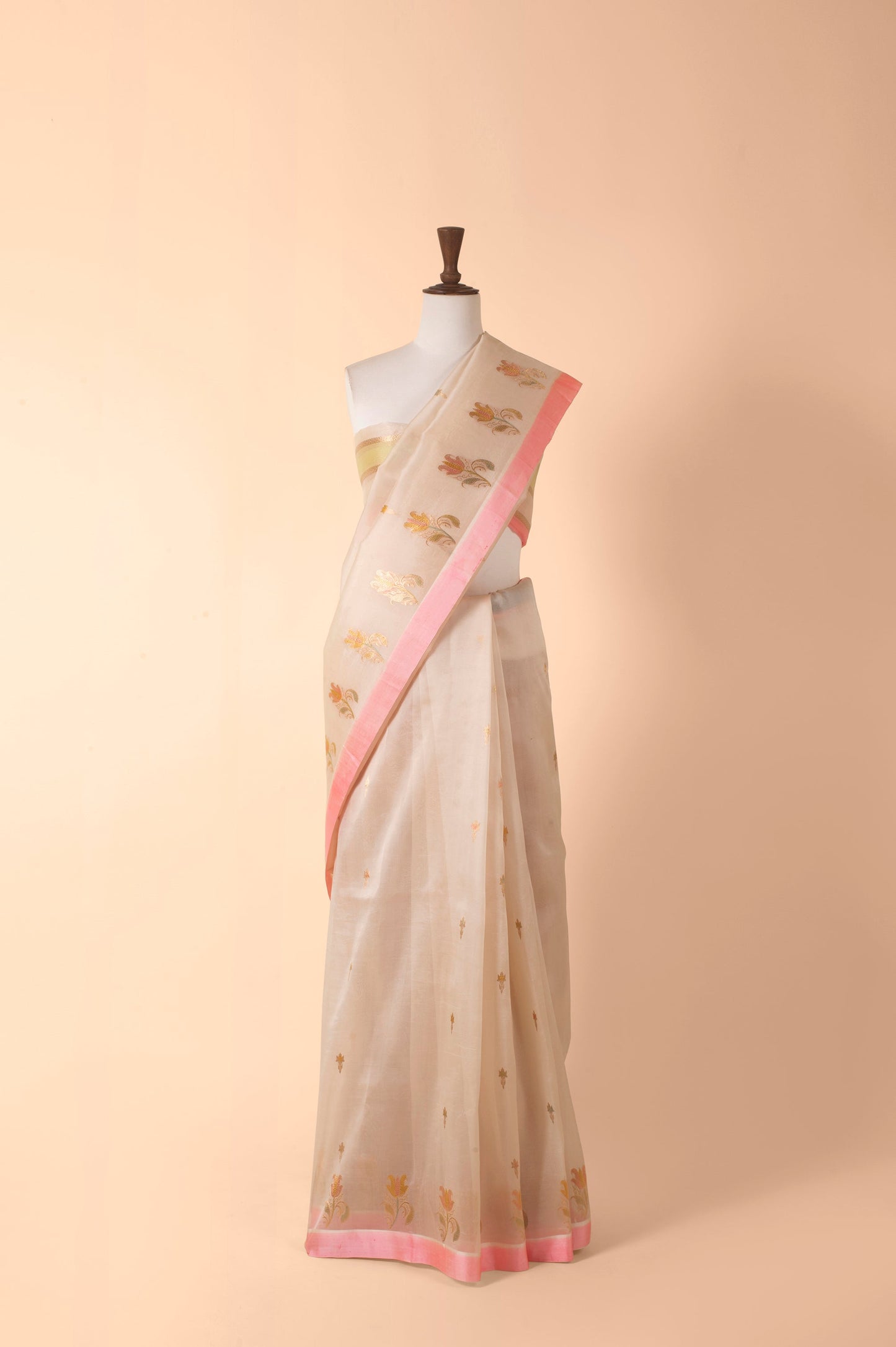Handwoven Beige Organza Sari
