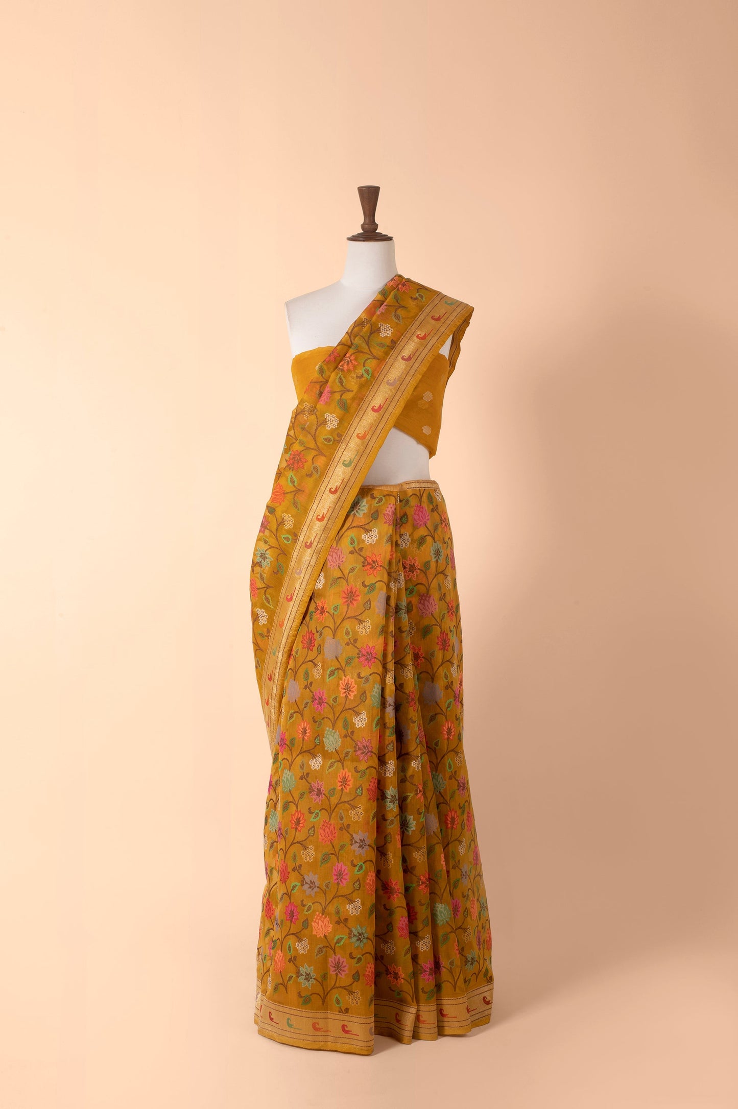 Handwoven Yellow Real Zari Organza Saree