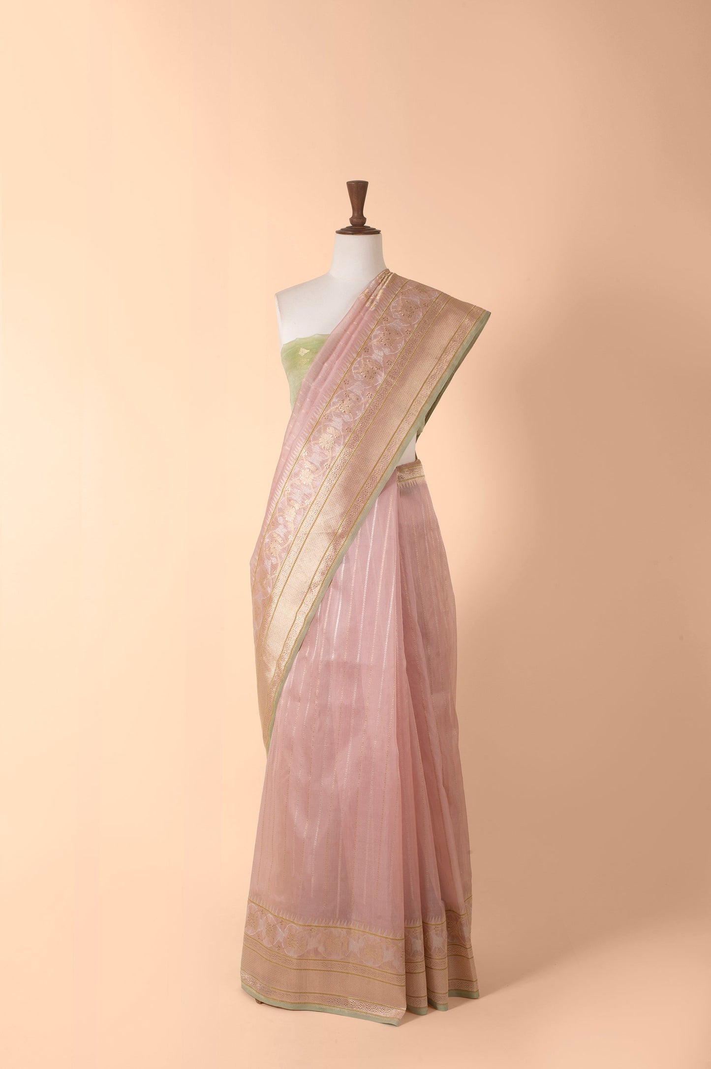 Handwoven Pink Organza Sari