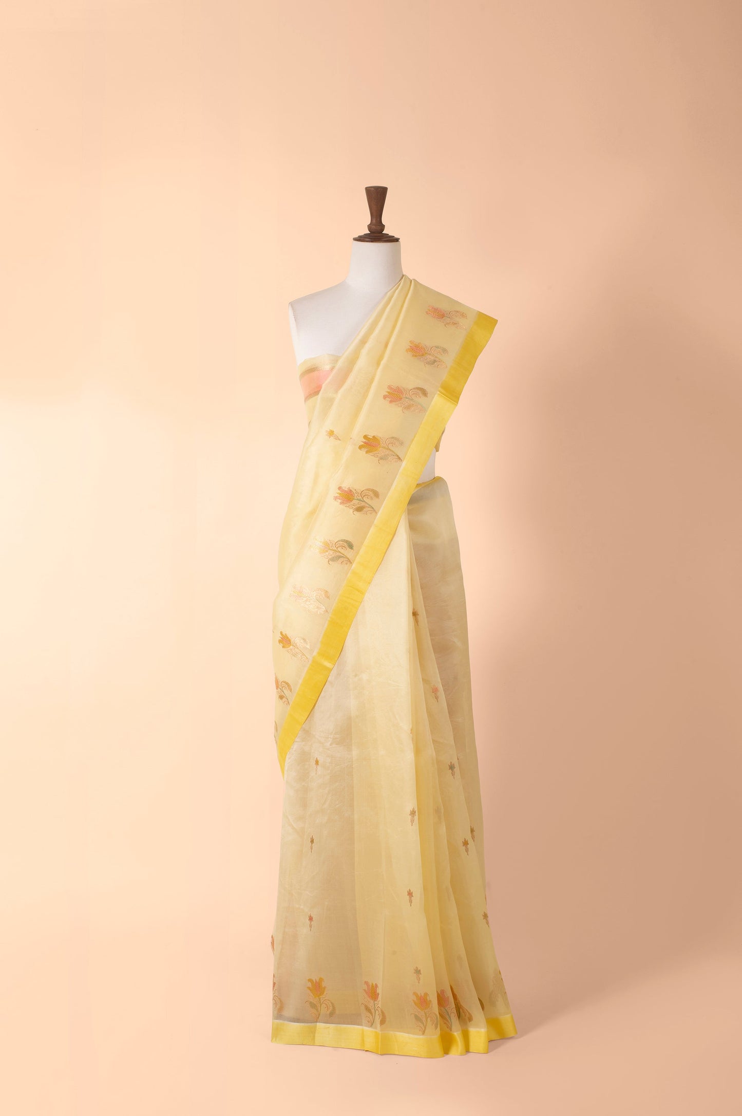 Handwoven Yellow Organza Sari