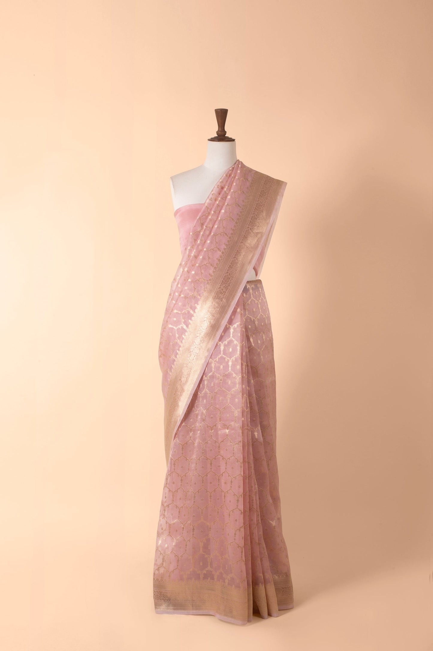 Handwoven Pink Organza Sari