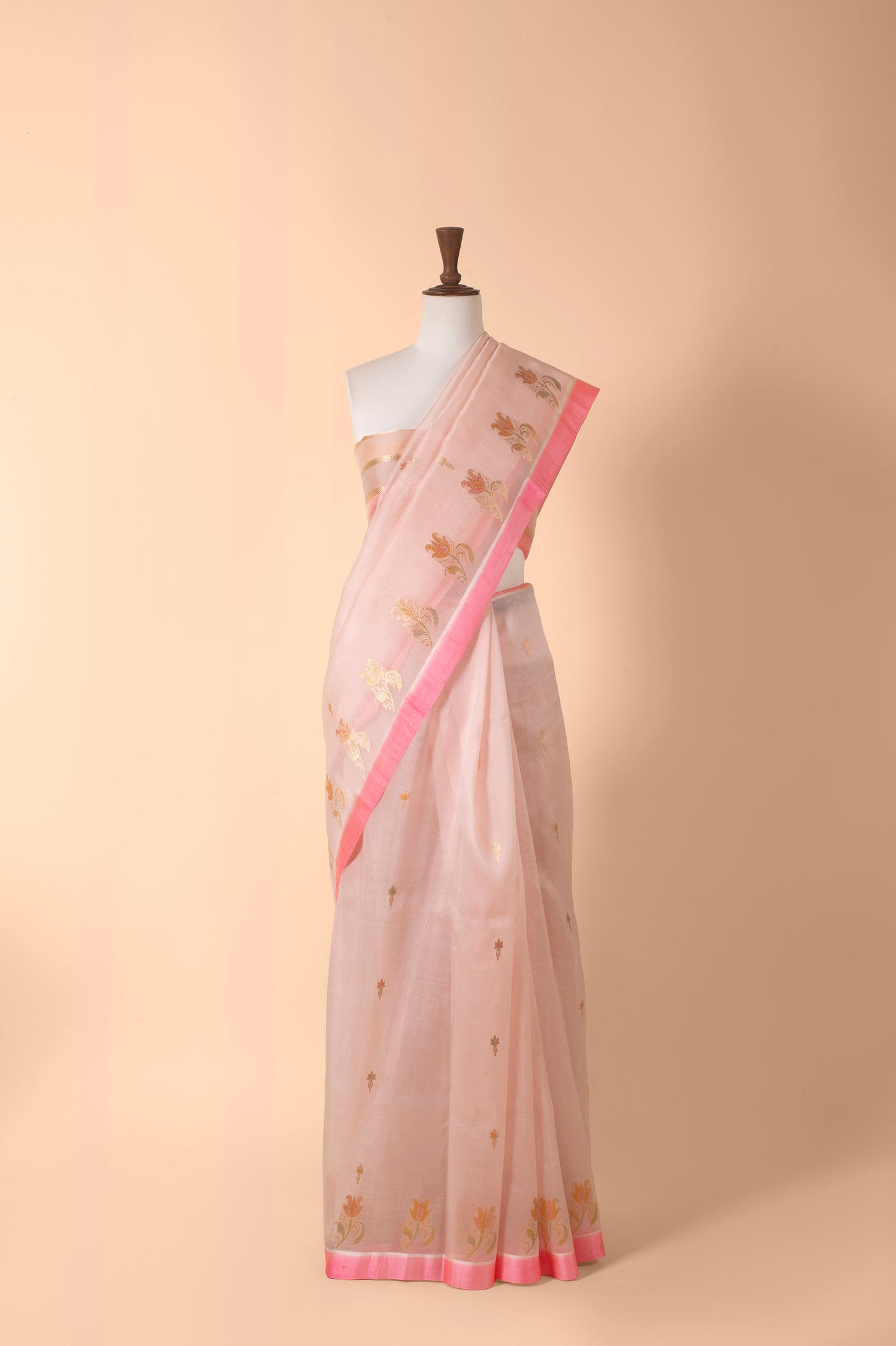 Handwoven Pink Organza Sari