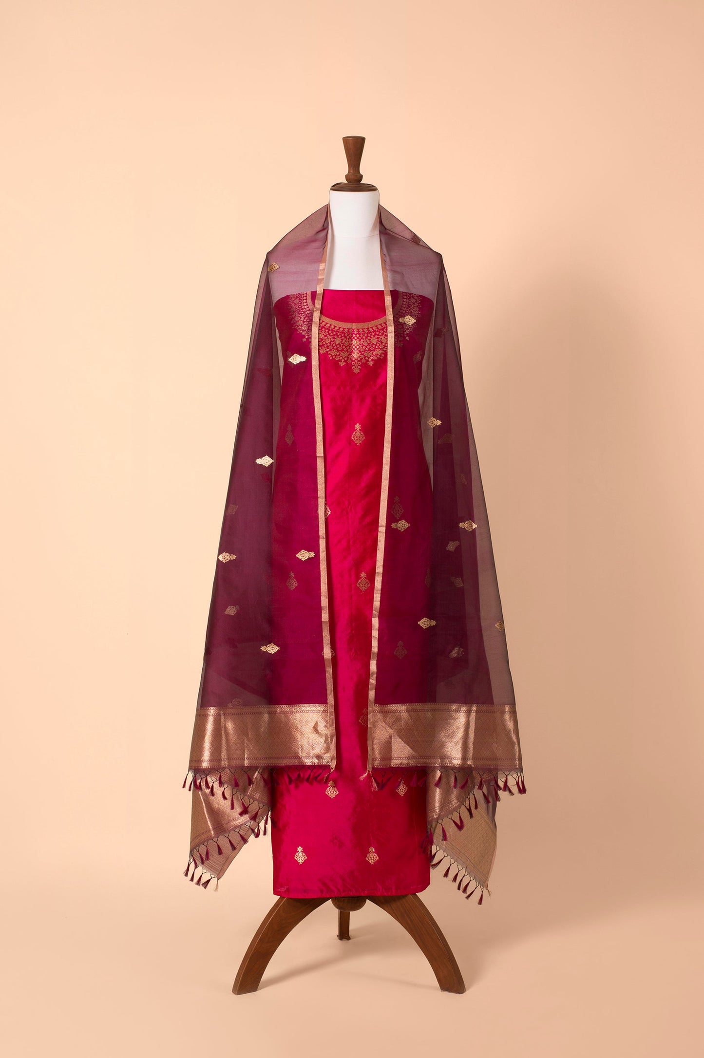 Handwoven Scarlet Red Silk Suit Piece
