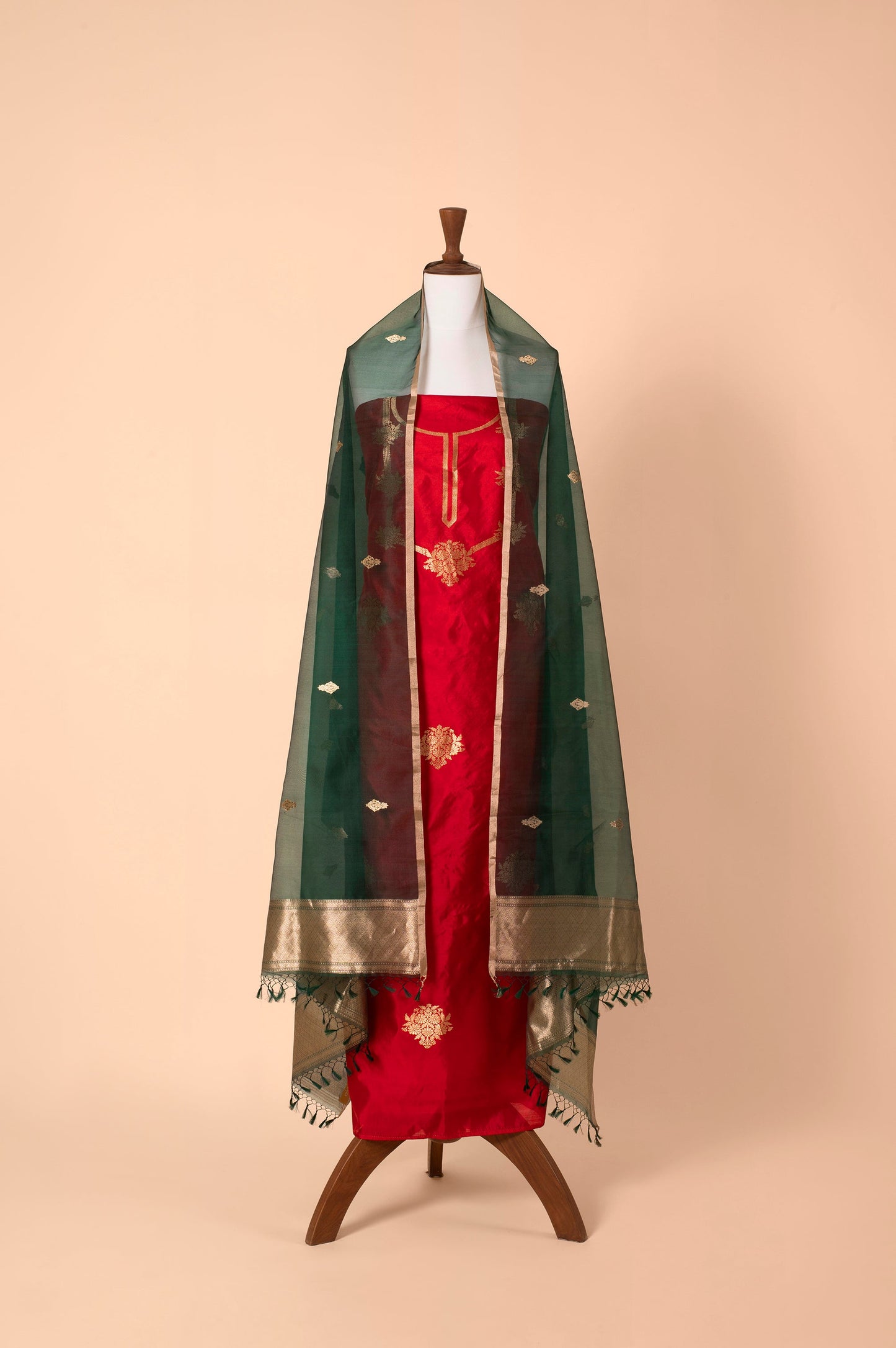 Handwoven Scarlet Red Silk Suit Piece