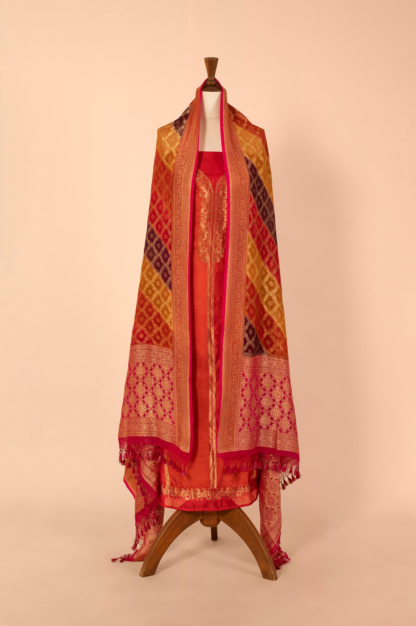Handwoven Red Silk Suit Piece