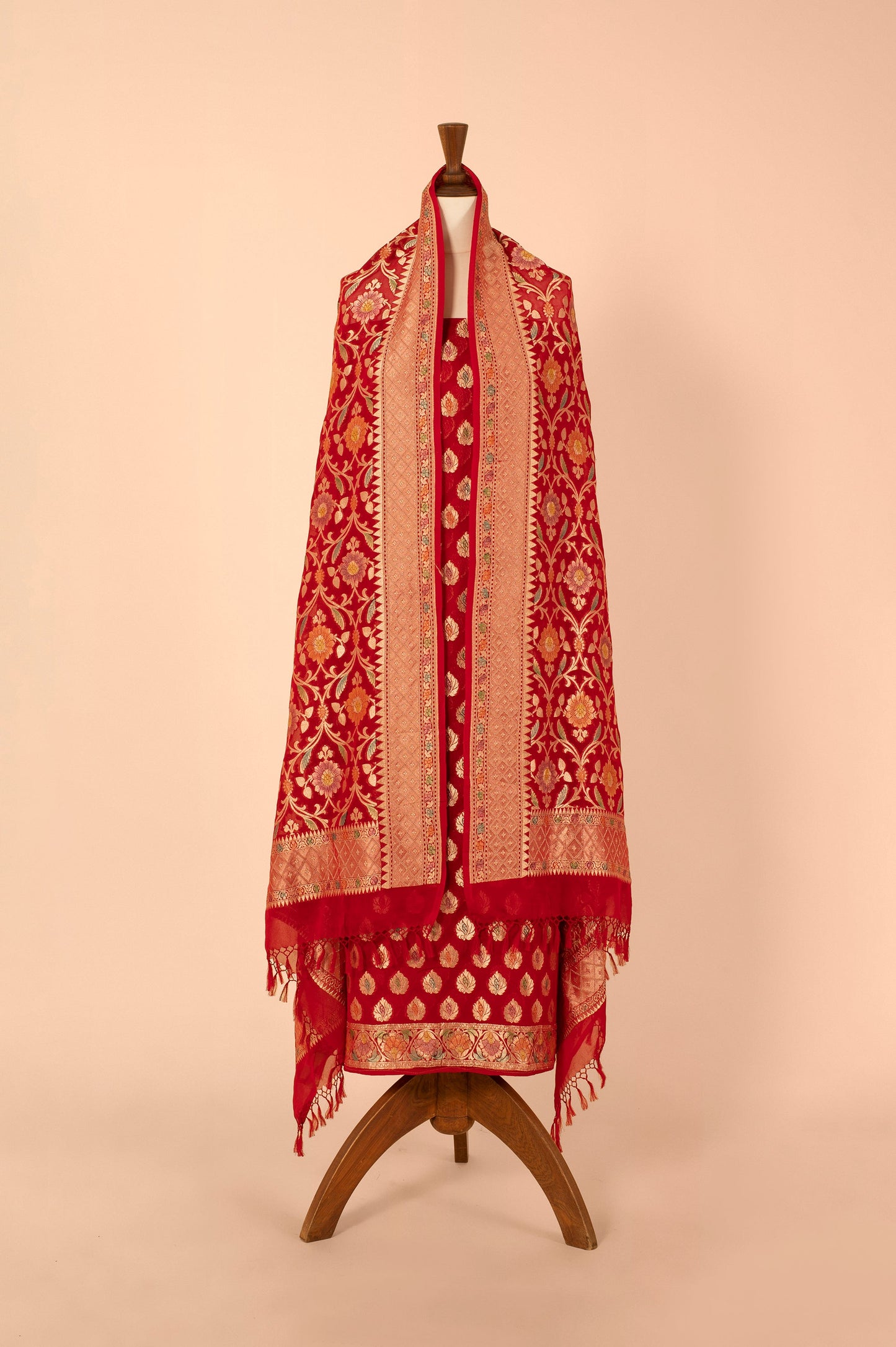 Handwoven Red Georgette Suit Piece