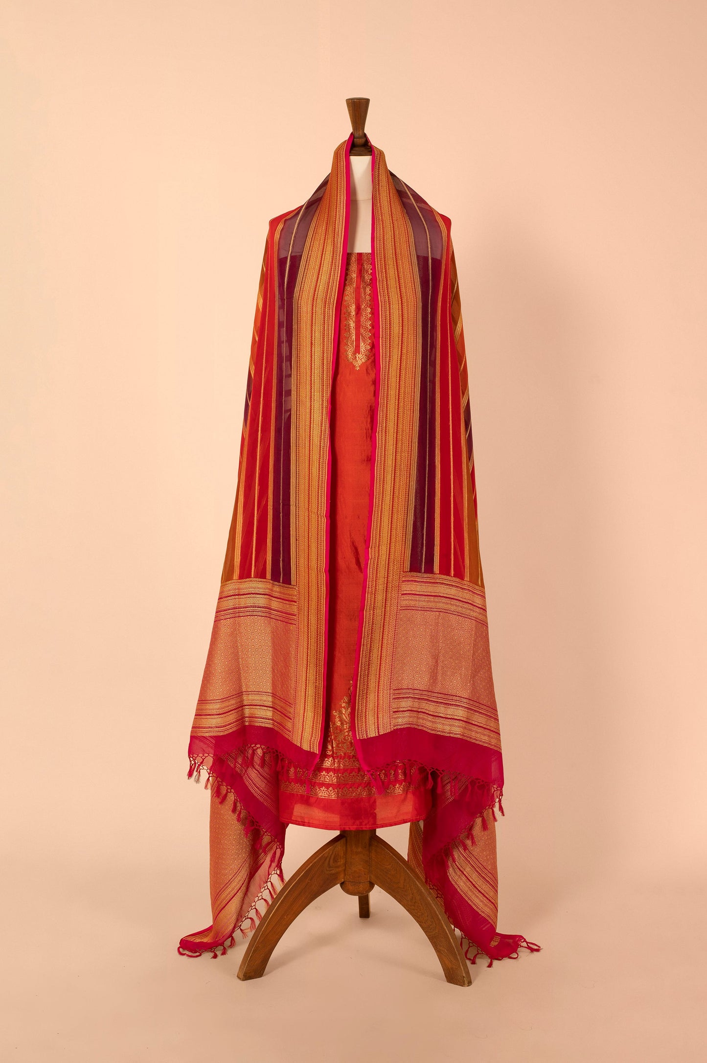 Handwoven Red Silk Suit Piece