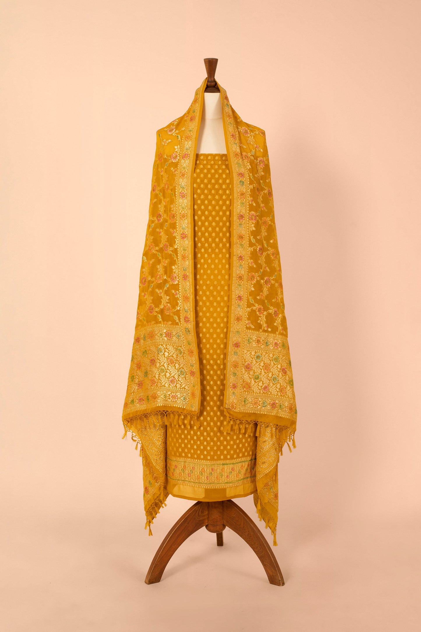 Handwoven Yellow Georgette Suit Piece