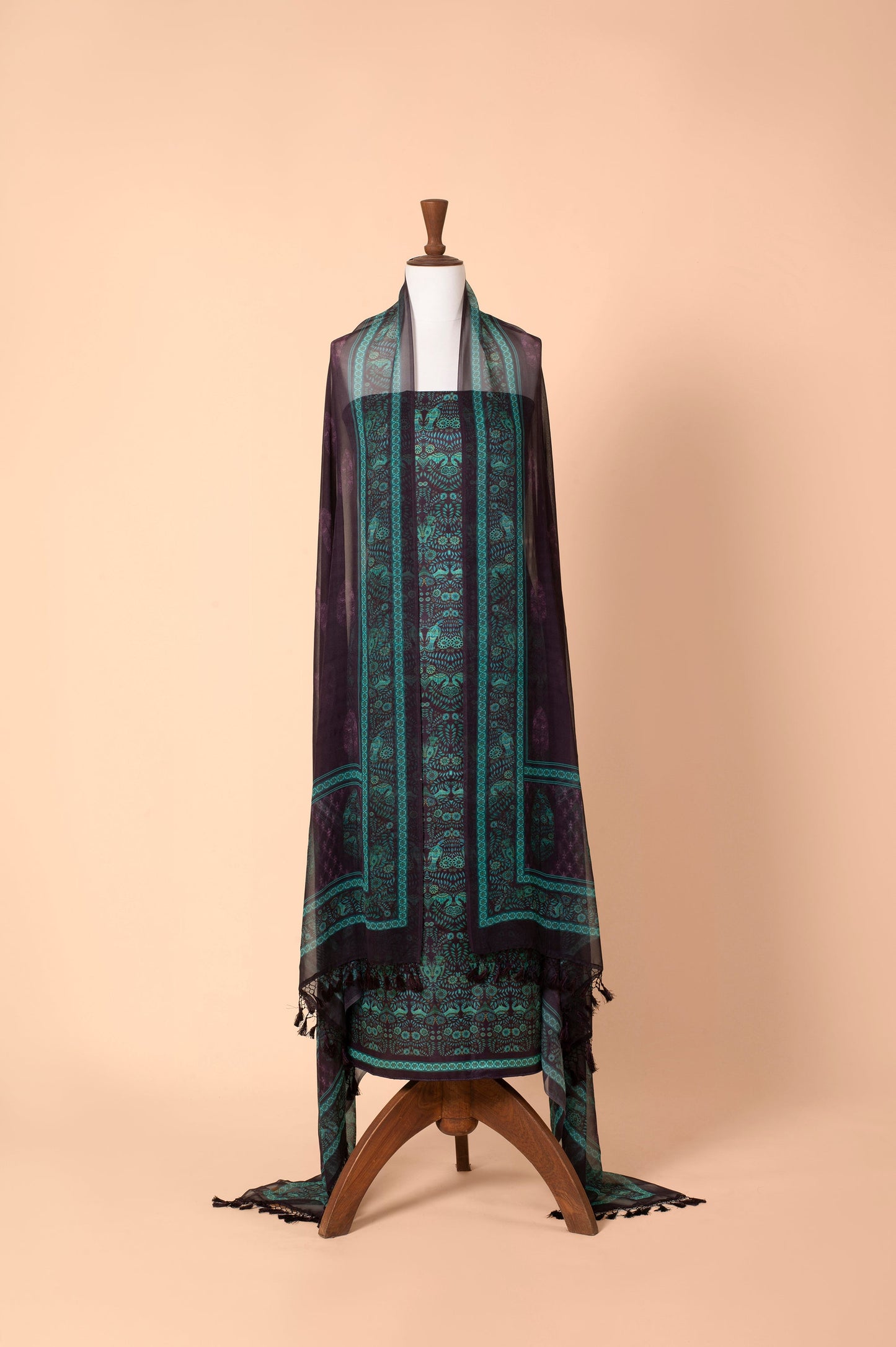 Handwoven Garnet Satin Silk Suit Piece