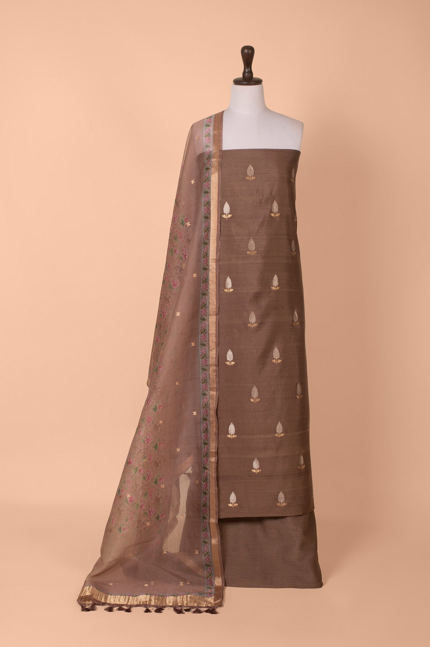 Handwoven Brown Silk Suit Piece