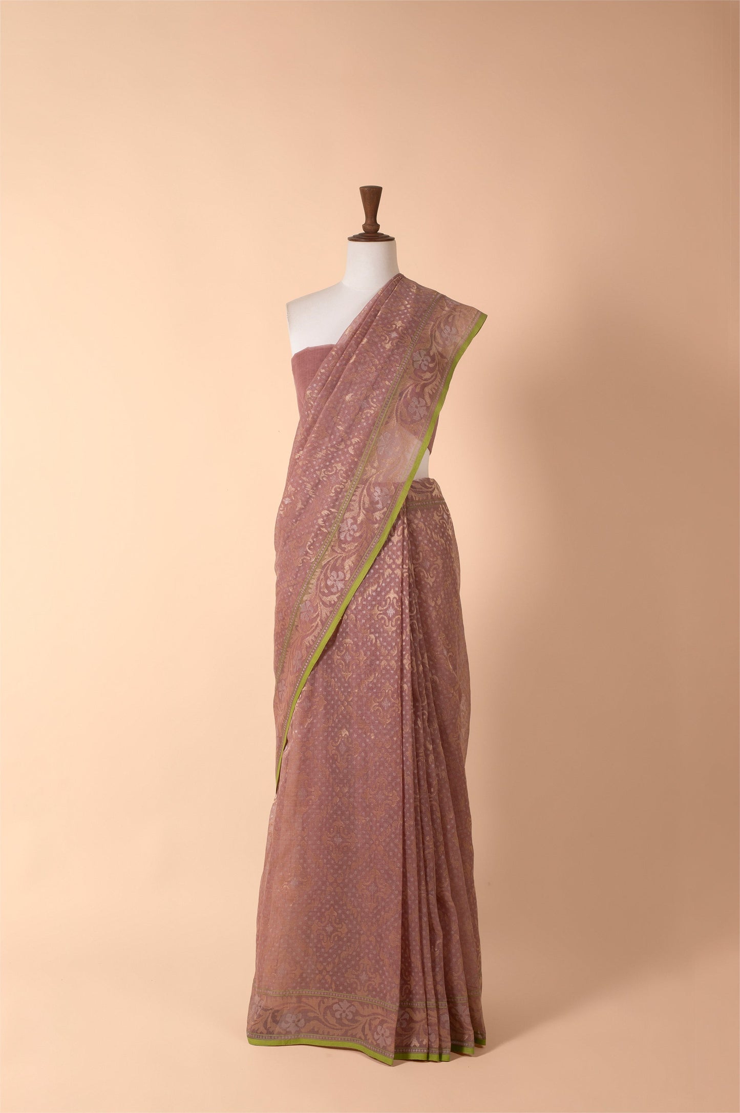 Handwoven Peach Real Zari Sari