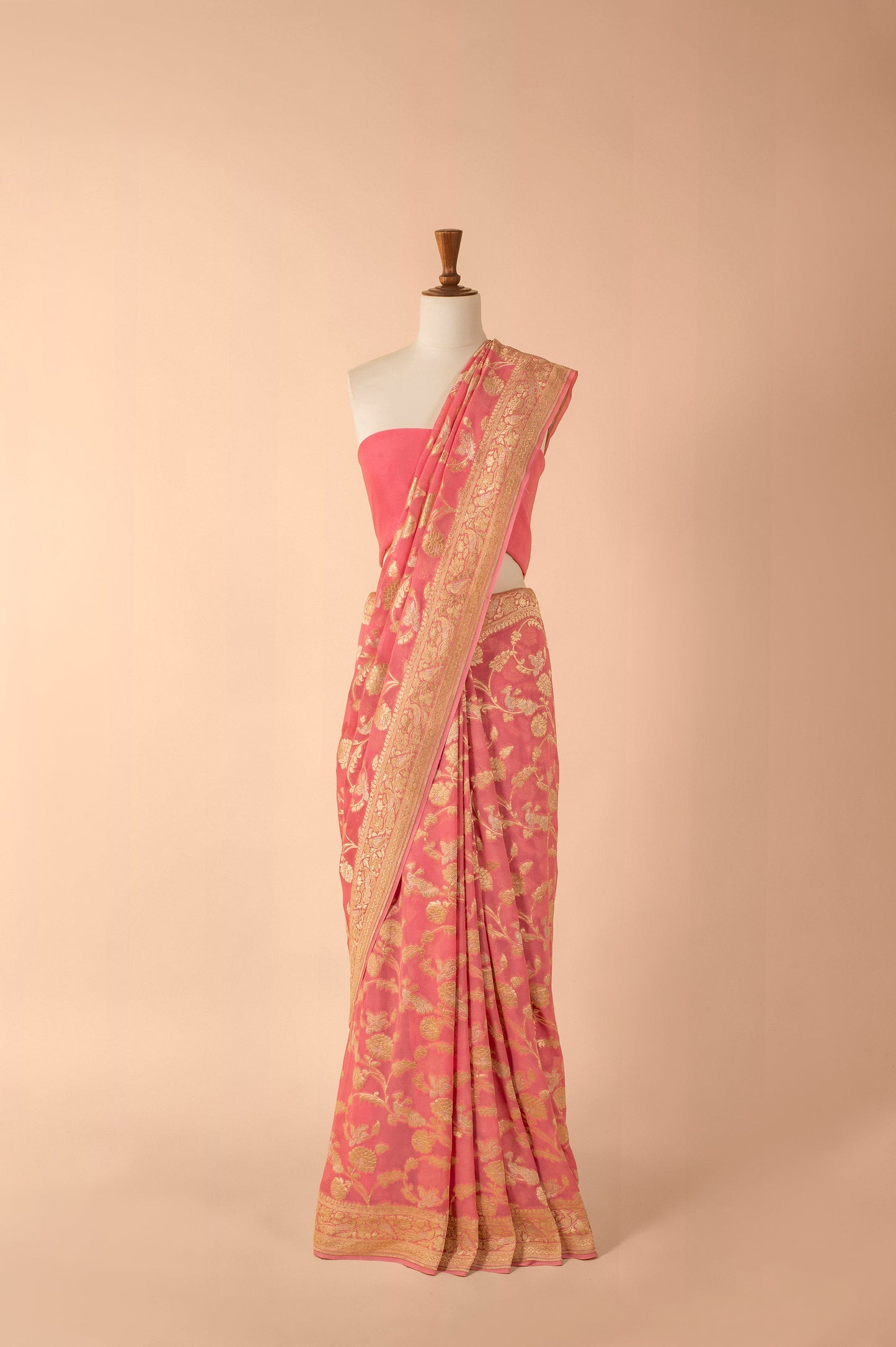 Handwoven Pink Georgette Sari