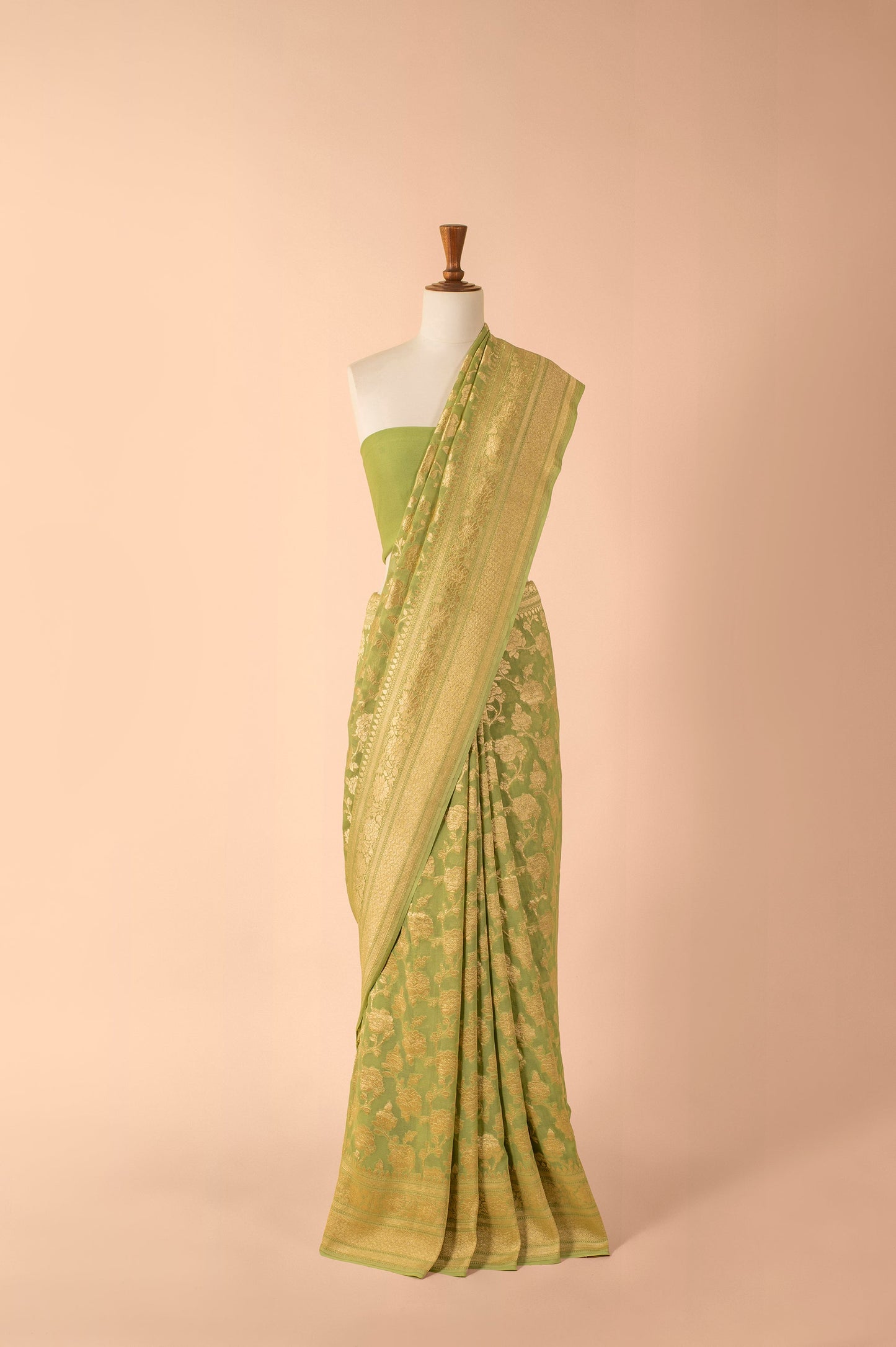 Handwoven Green Georgette Sari