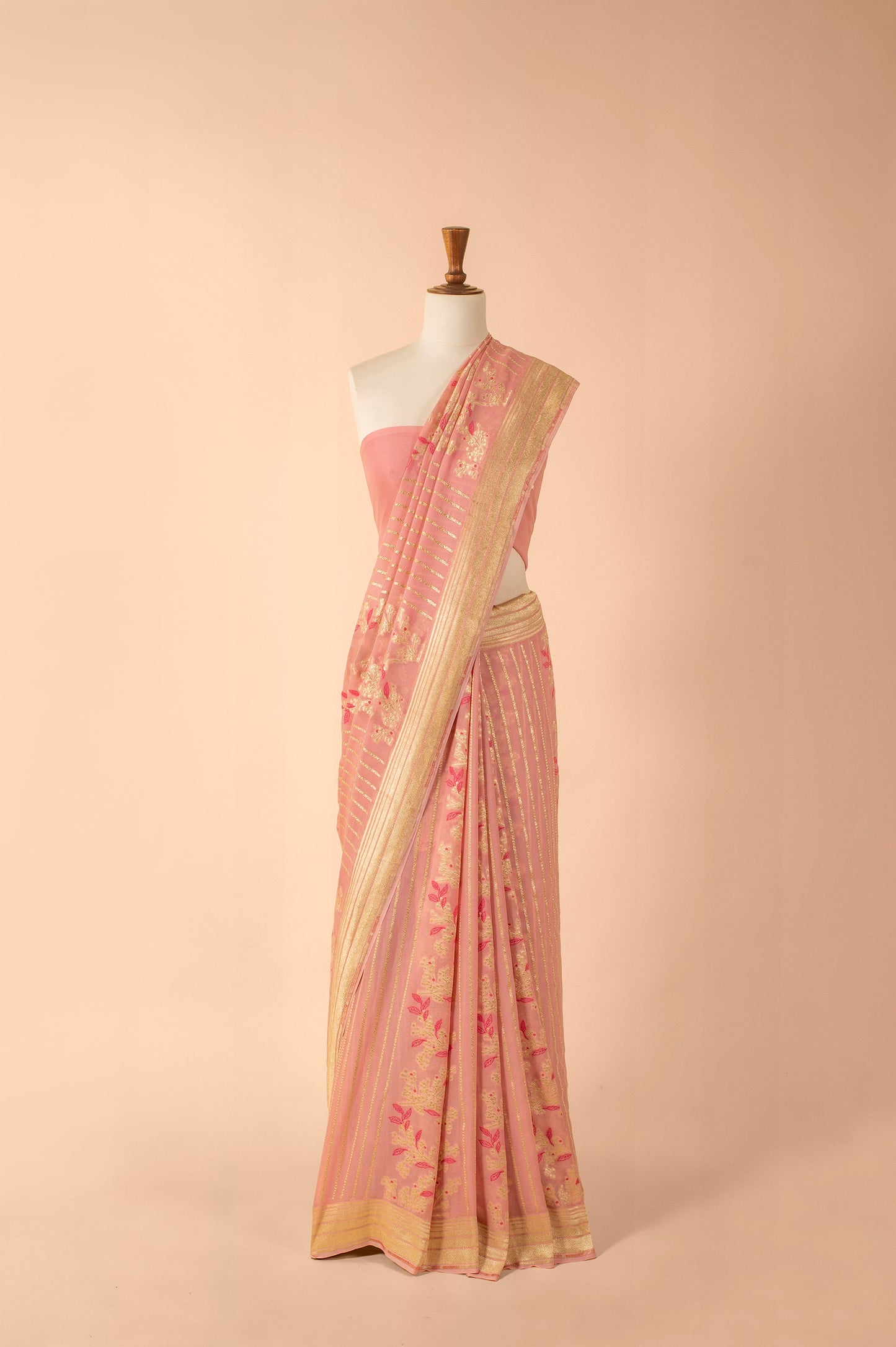 Handwoven Pink Georgette Sari