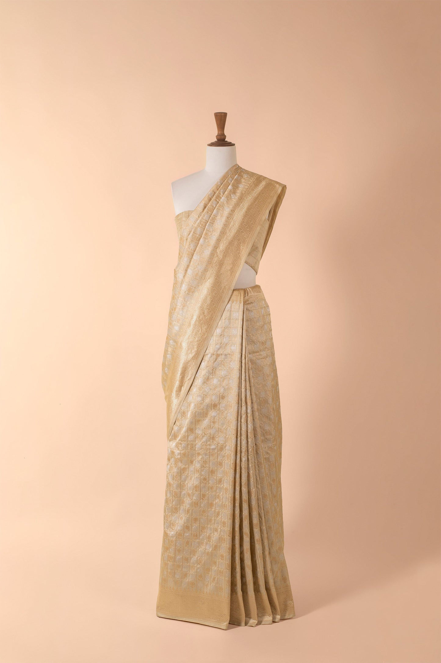 Handwoven Beige Silk Sari
