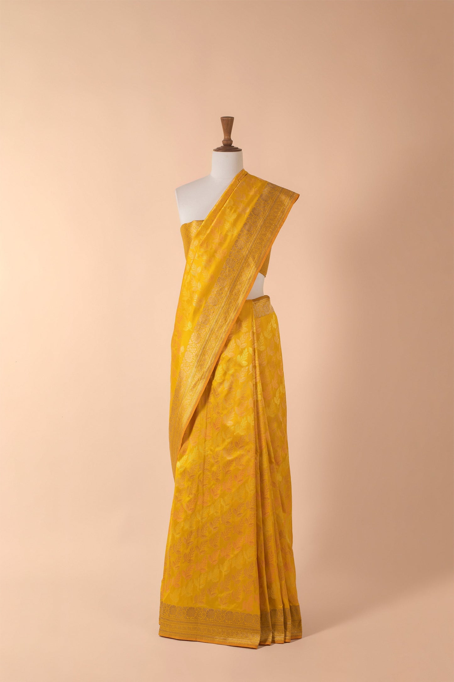 Handwoven Yellow Satin Silk Sari
