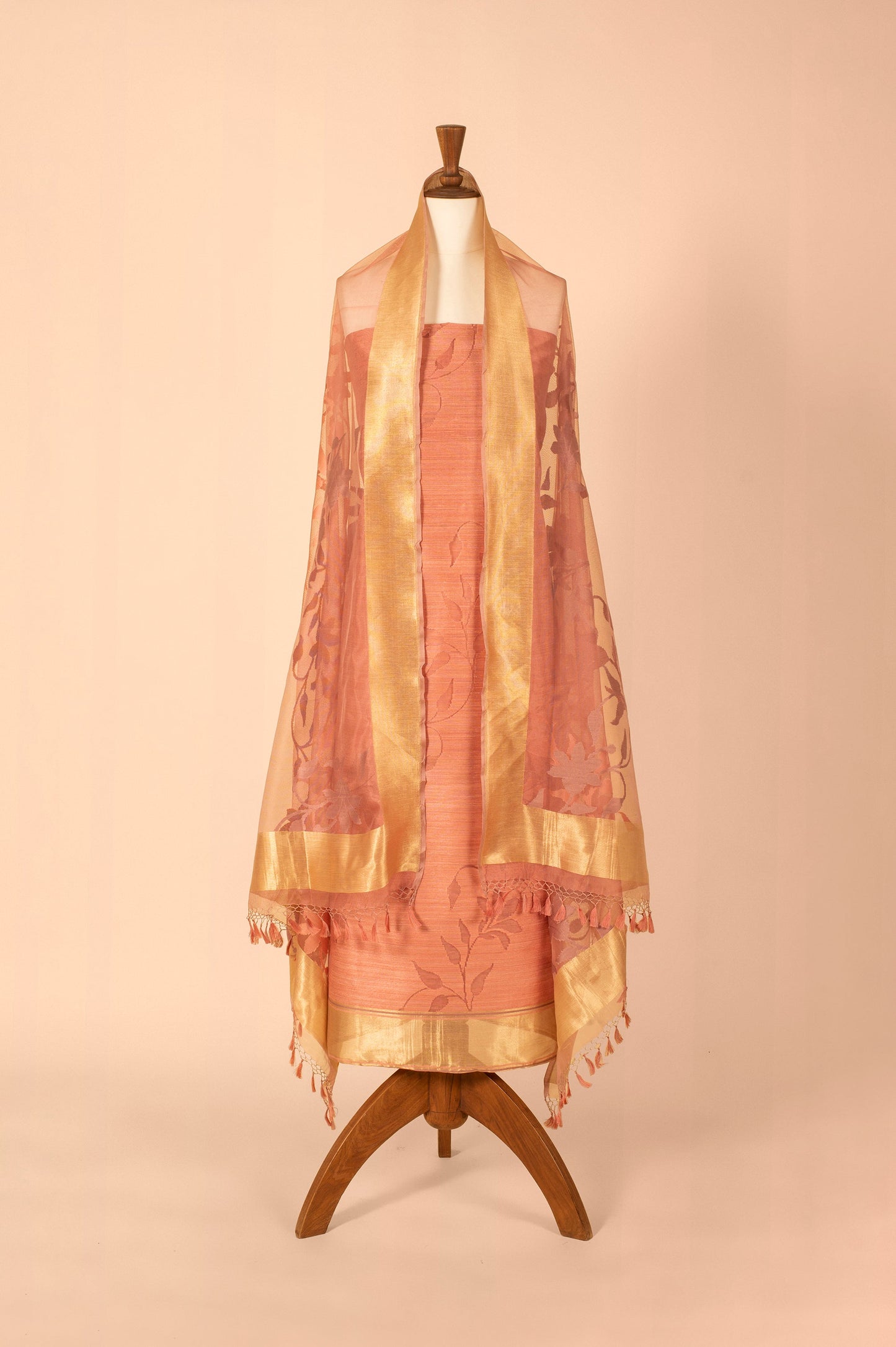 Handwoven Peach Cotton Suit Piece