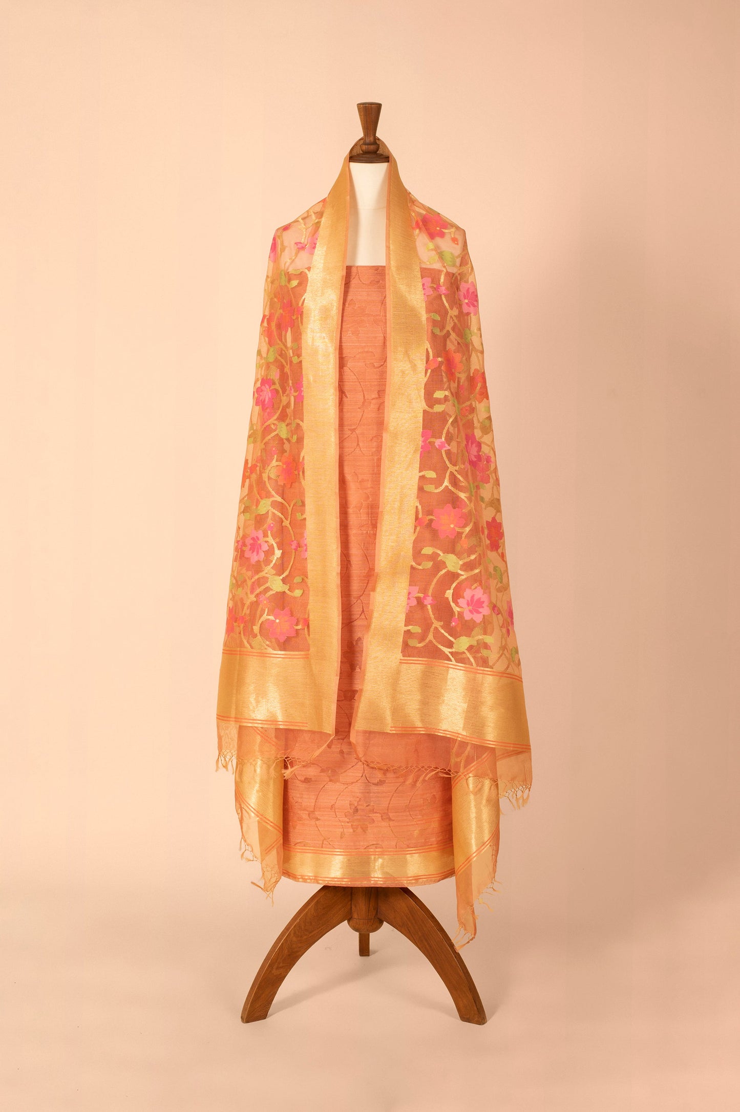 Handwoven Peach Cotton Suit Piece