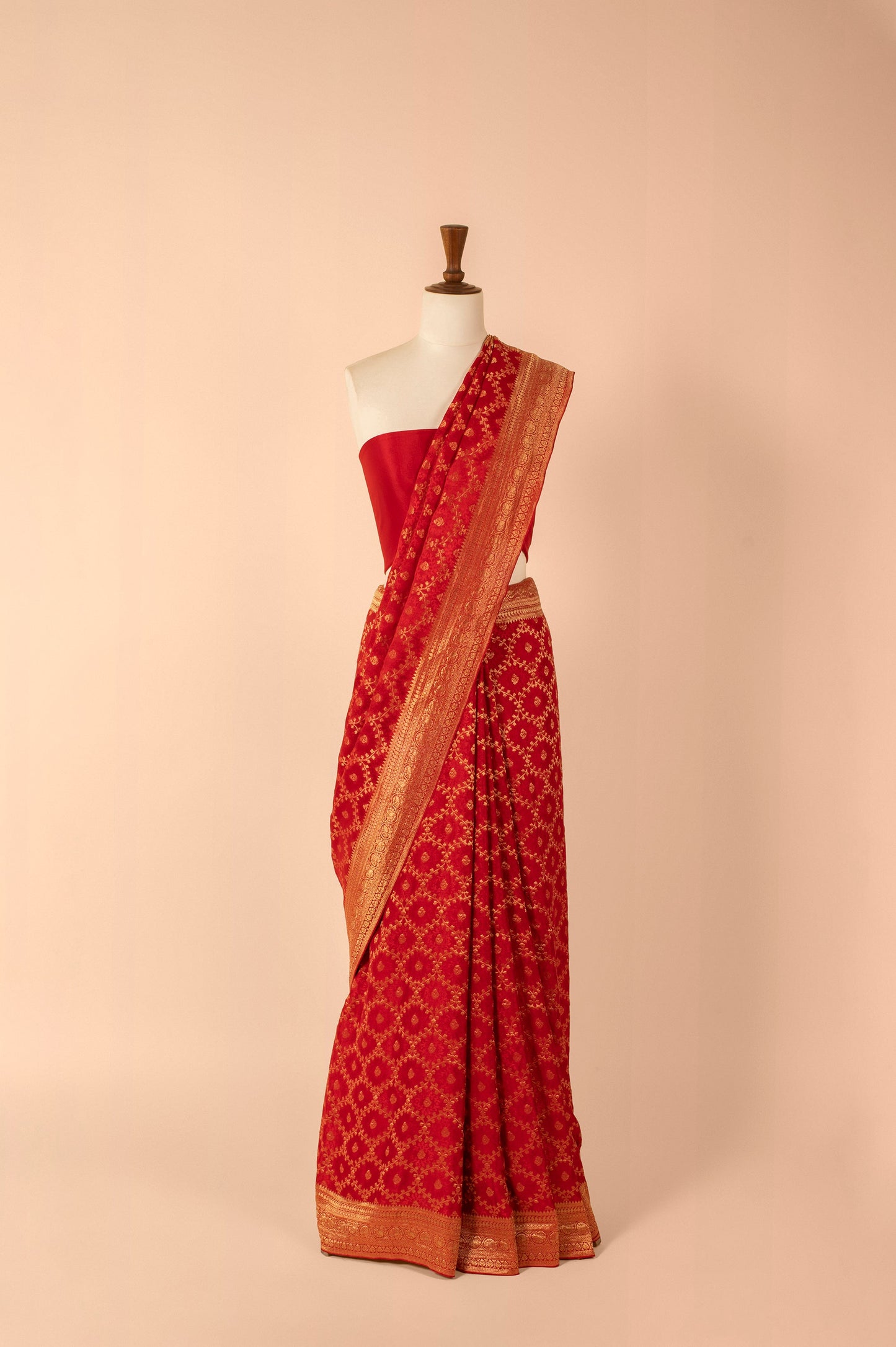 Handwoven Red Georgette Sari