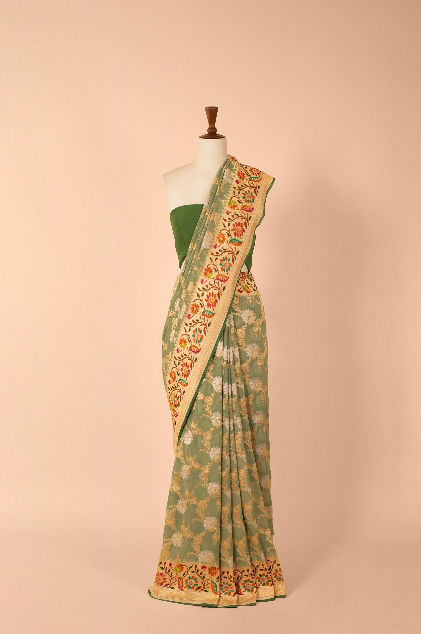 Handwoven Green Georgette Sari