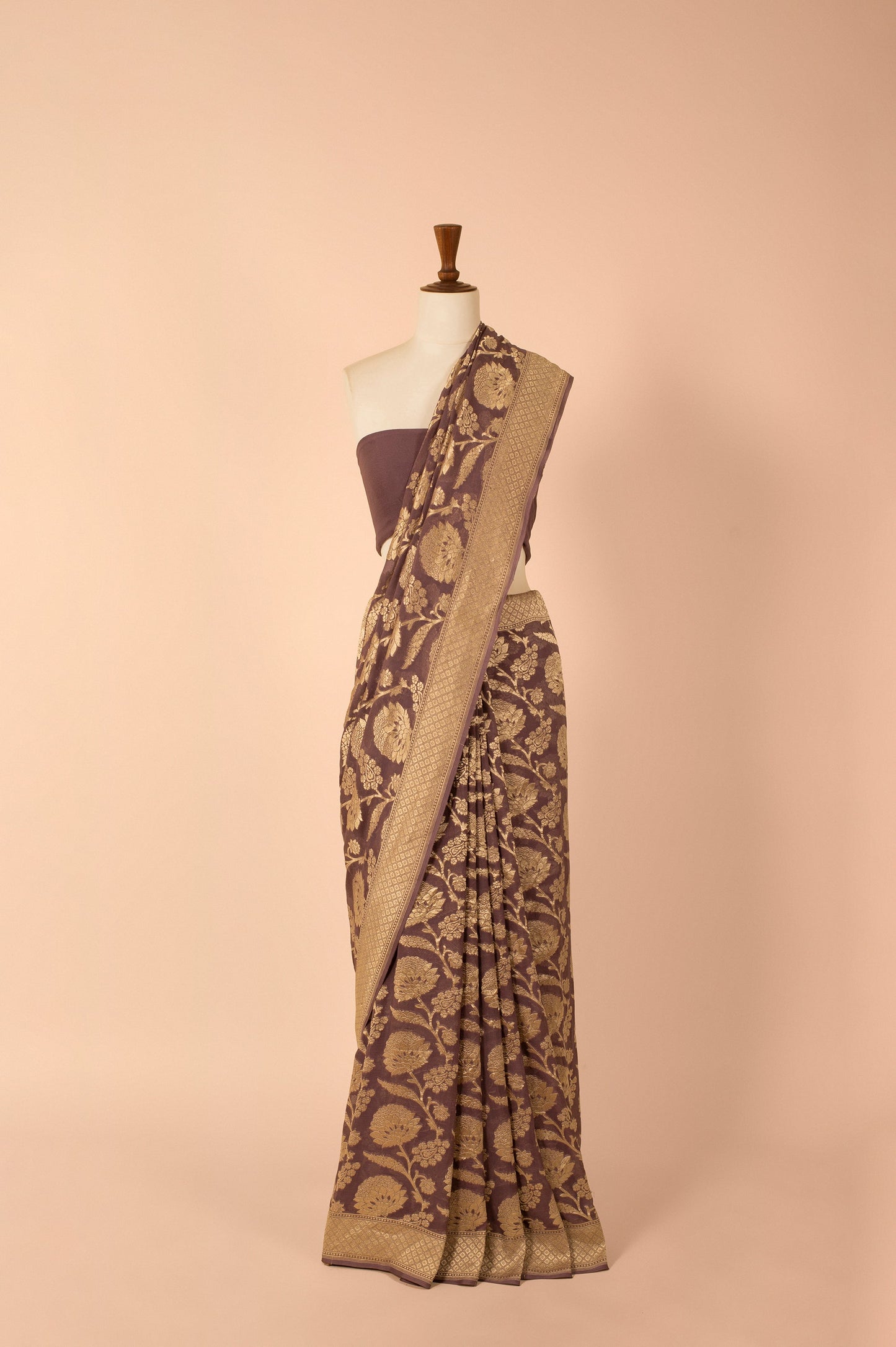 Handwoven Mauve Georgette Sari