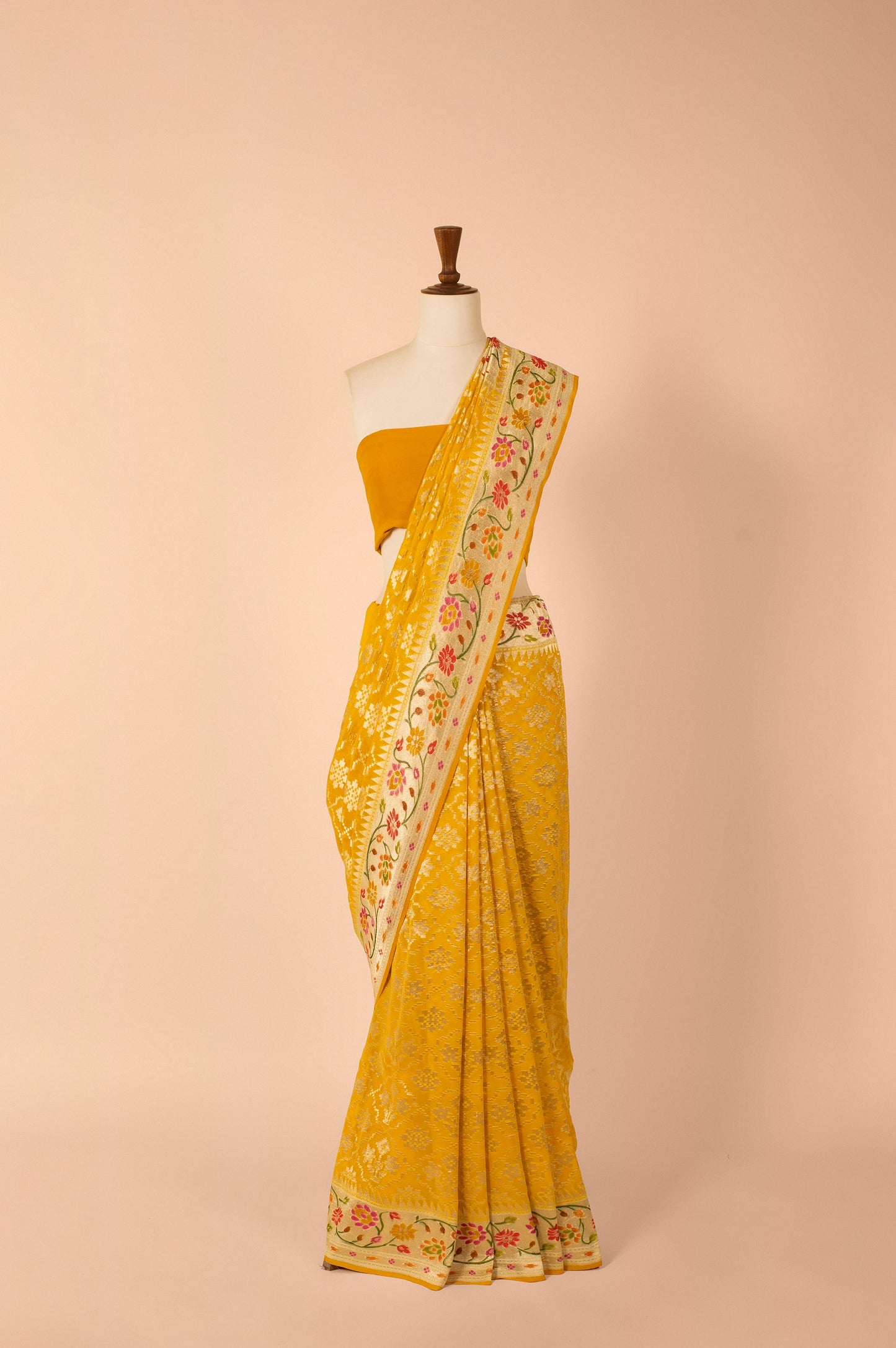 Handwoven Yellow Georgette Sari