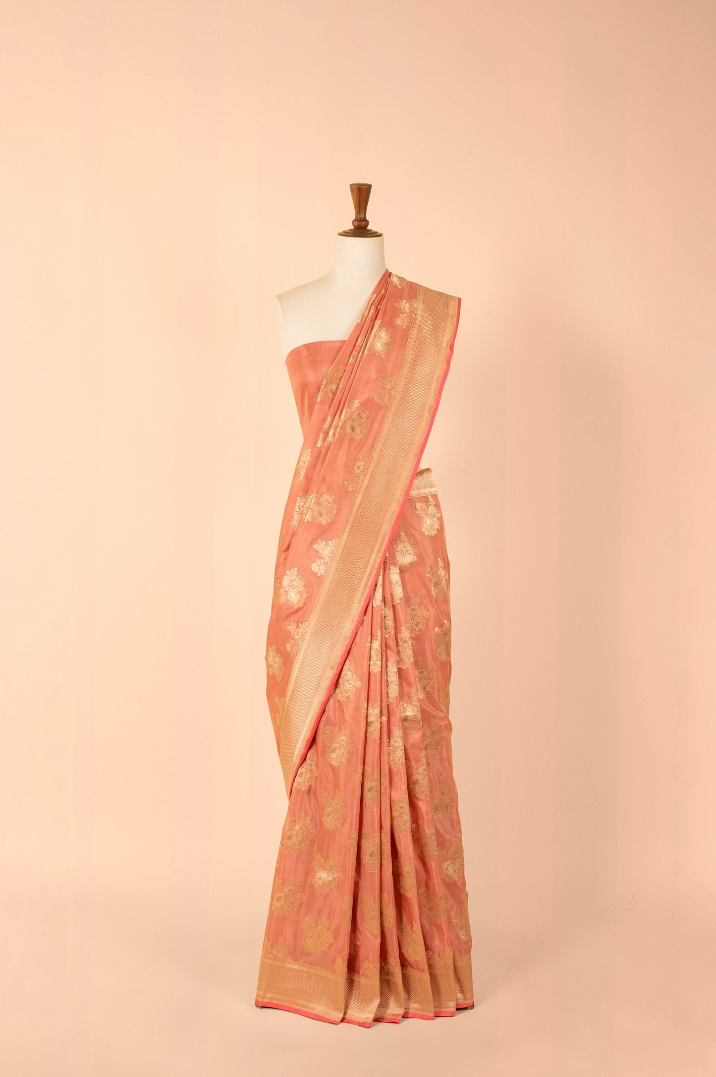 Handwoven Peach Silk Sari