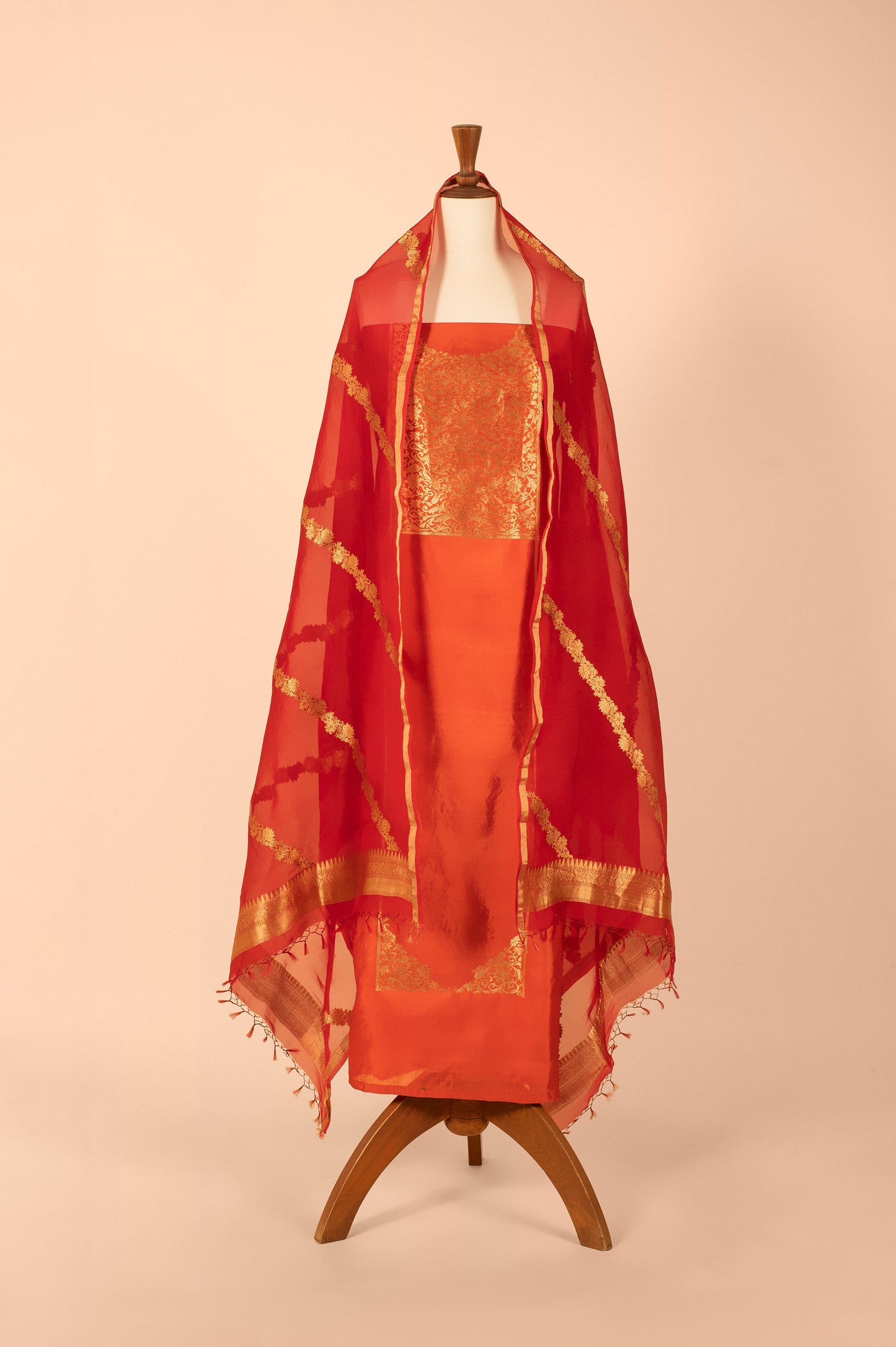 Handwoven Orange Silk Suit Piece