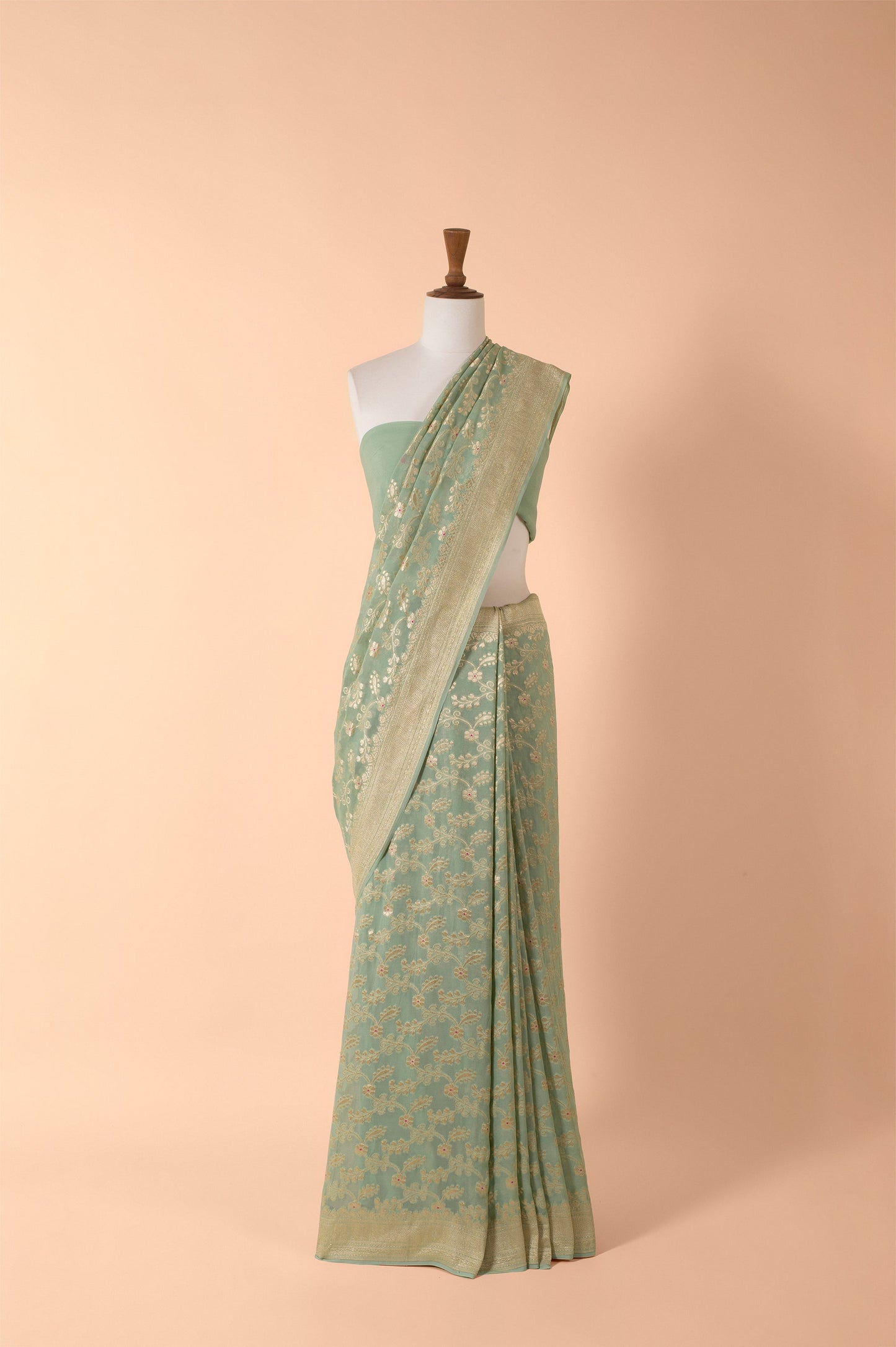 Handwoven Green Georgette Sari