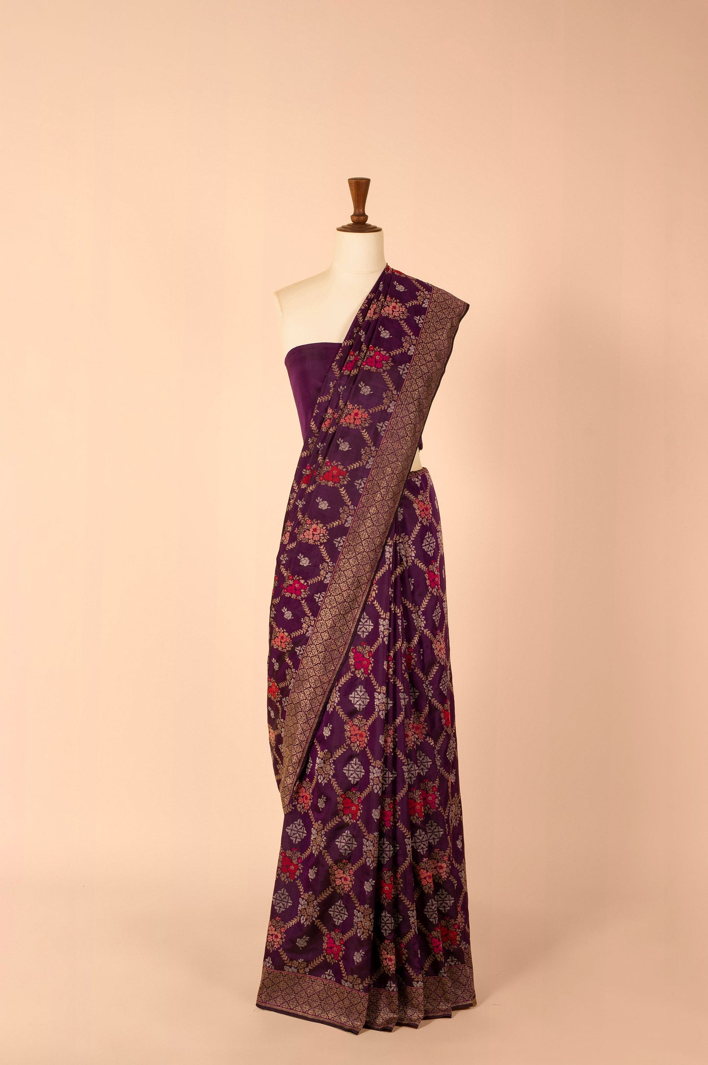 Handwoven Purple Real Zari Silk Sari