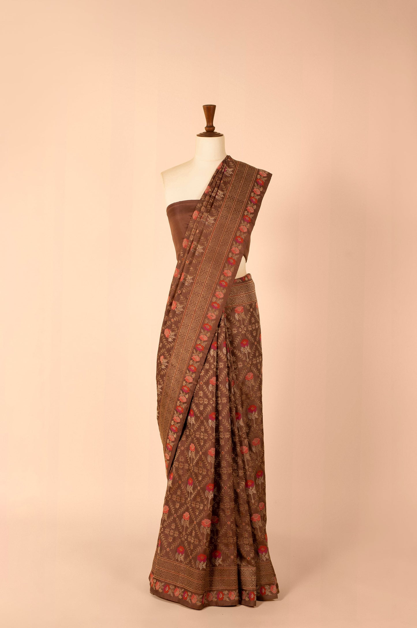 Handwoven Brown Real Zari Silk Saree
