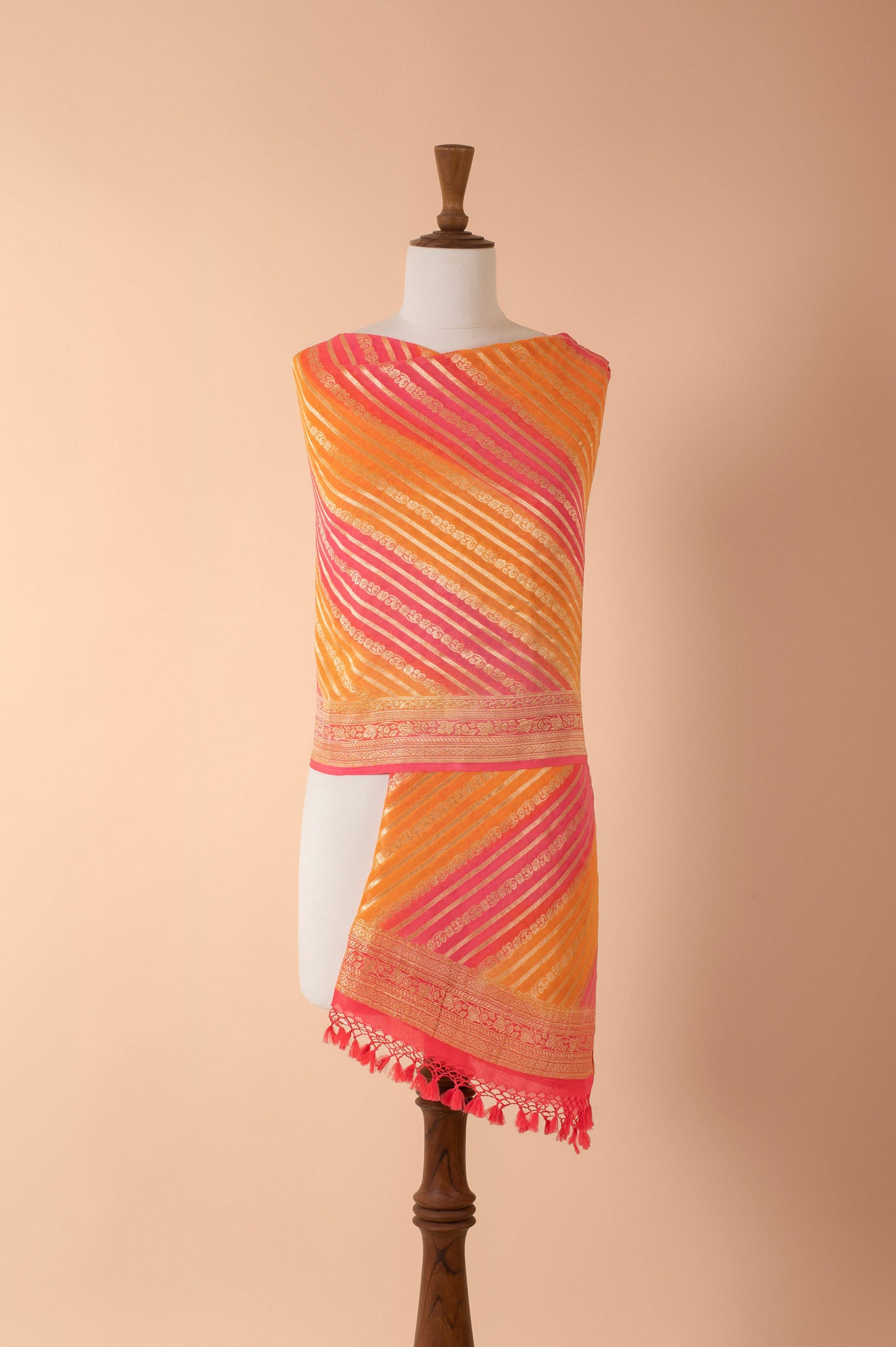 Handwoven Pink and Orange Georgette Dupatta