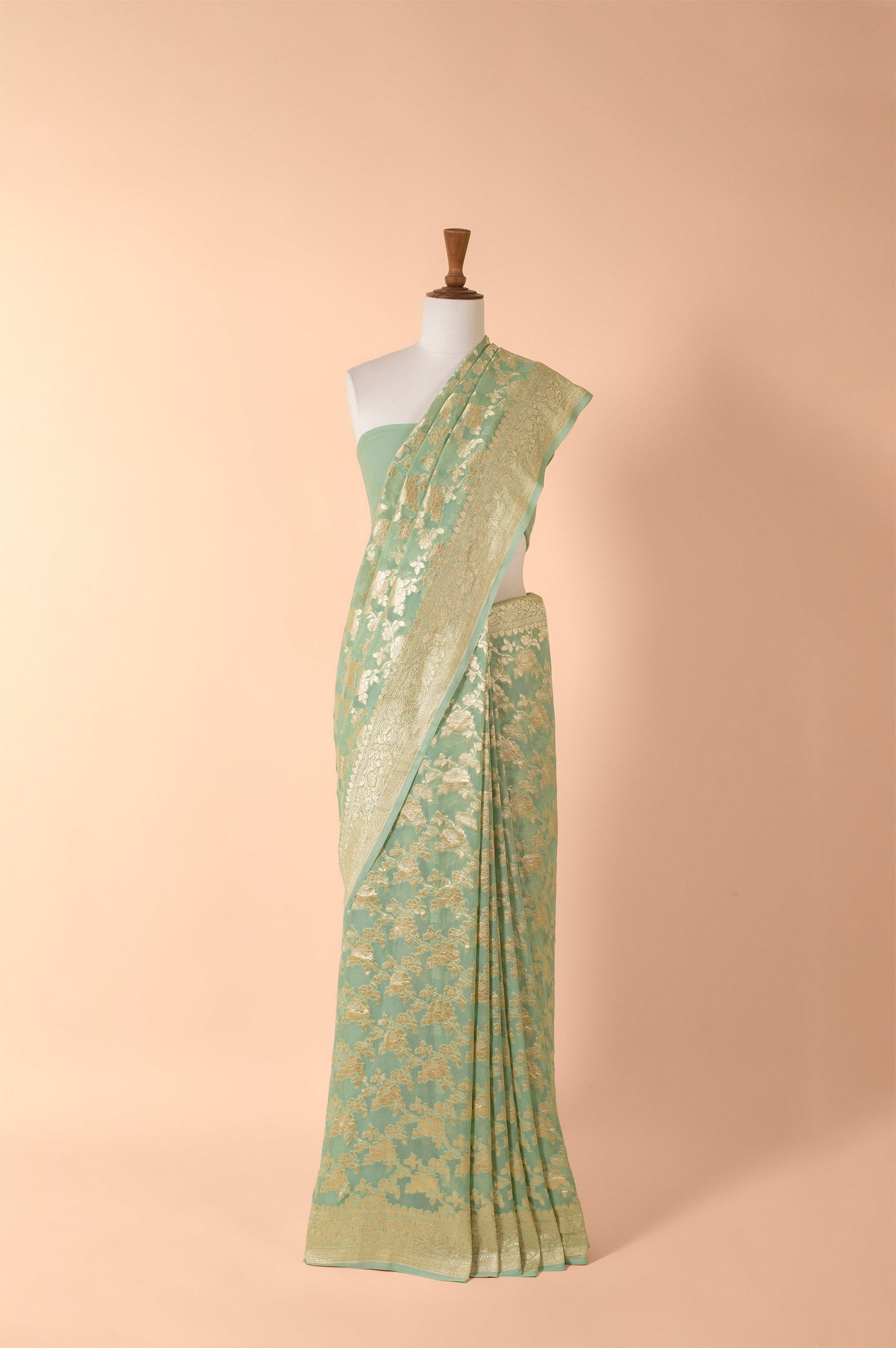 Handwoven Green Georgette Sari